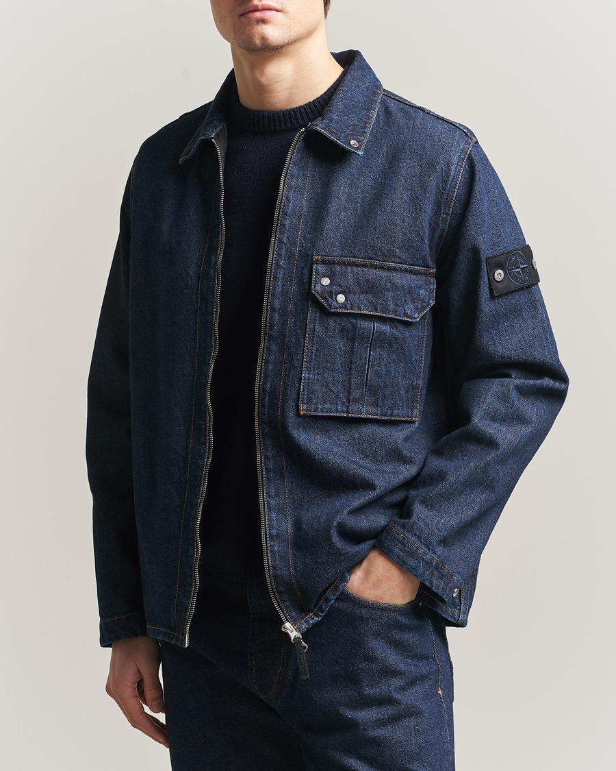 Herre | Jakker | Stone Island | Denim Zip Shirt Jacket Blue Rinse
