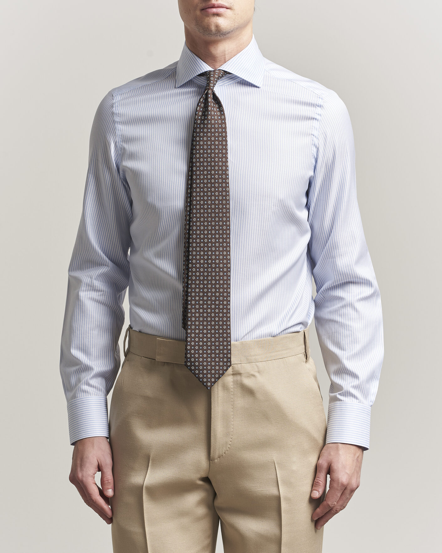 Herre | Skjorter | Finamore Napoli | Milano Slim Royal Oxford Dress Shirt Light Blue Stripe