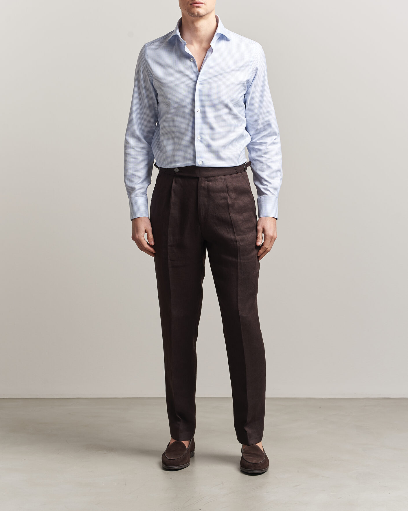 Herre | Skjorter | Finamore Napoli | Milano Slim Twill Shirt Light Blue Check