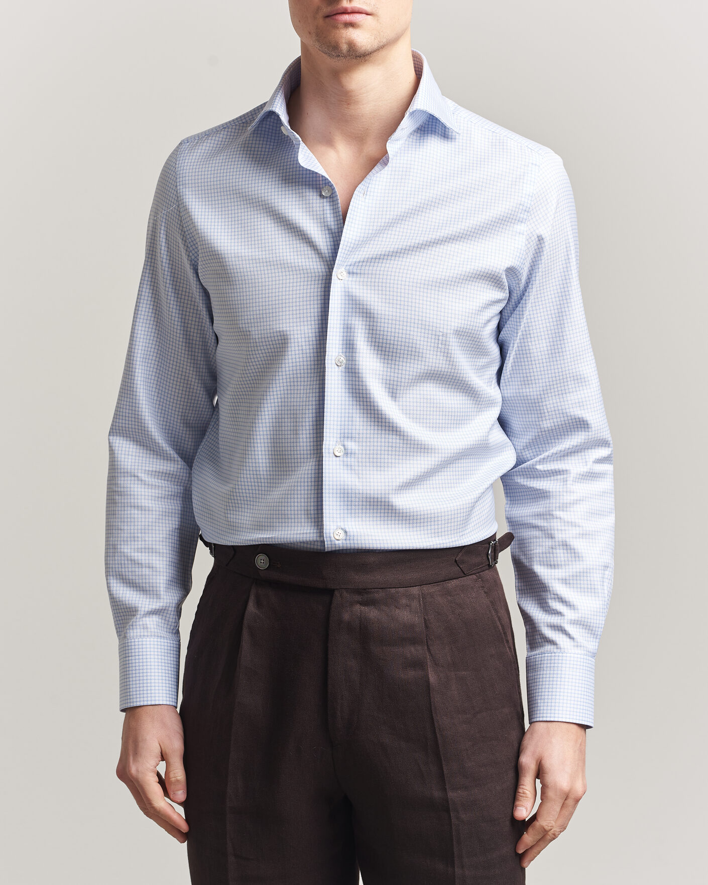 Herre | Skjorter | Finamore Napoli | Milano Slim Twill Shirt Light Blue Check