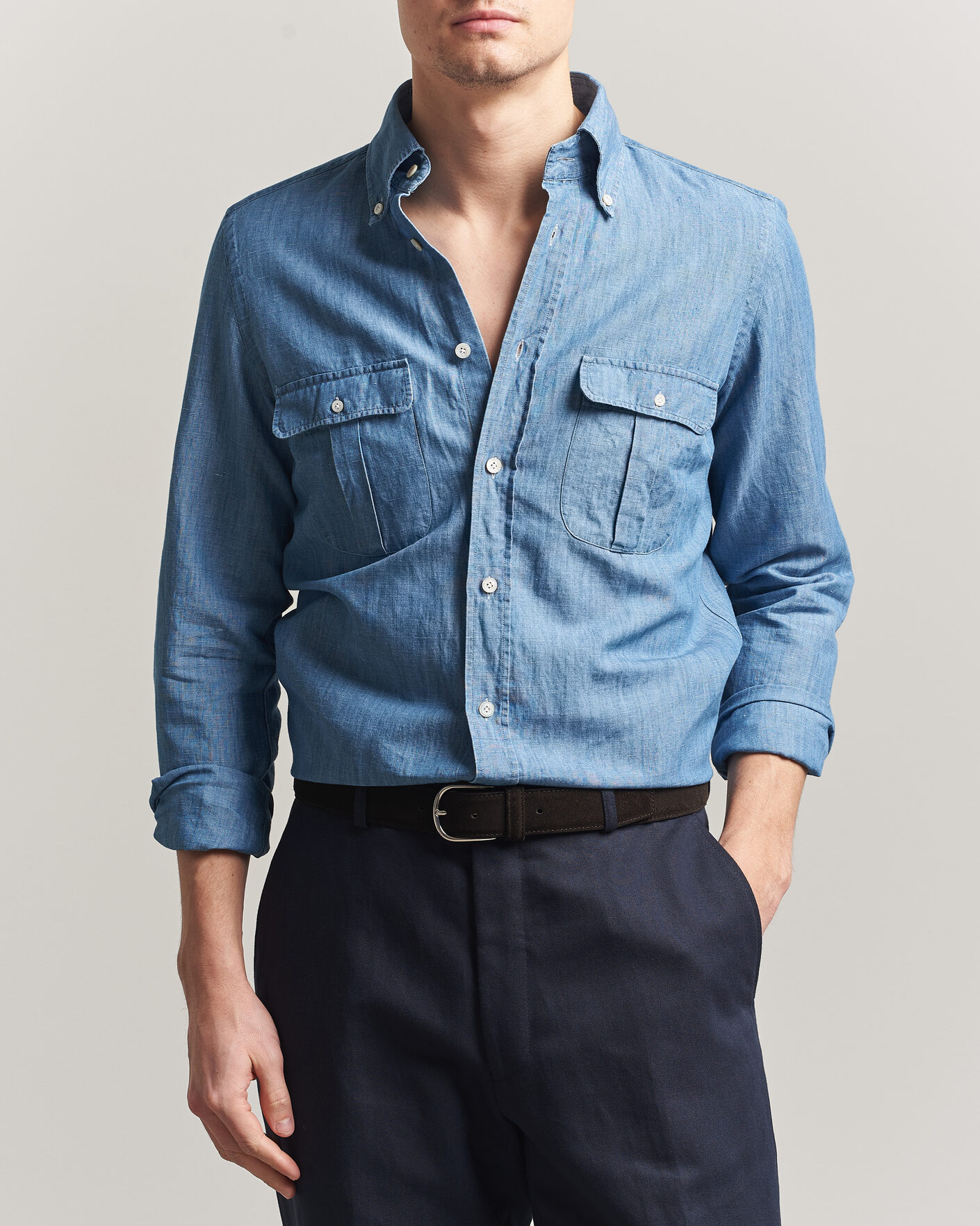 Herre | Skjorter | Finamore Napoli | Double Pocket Overshirt Light Blue