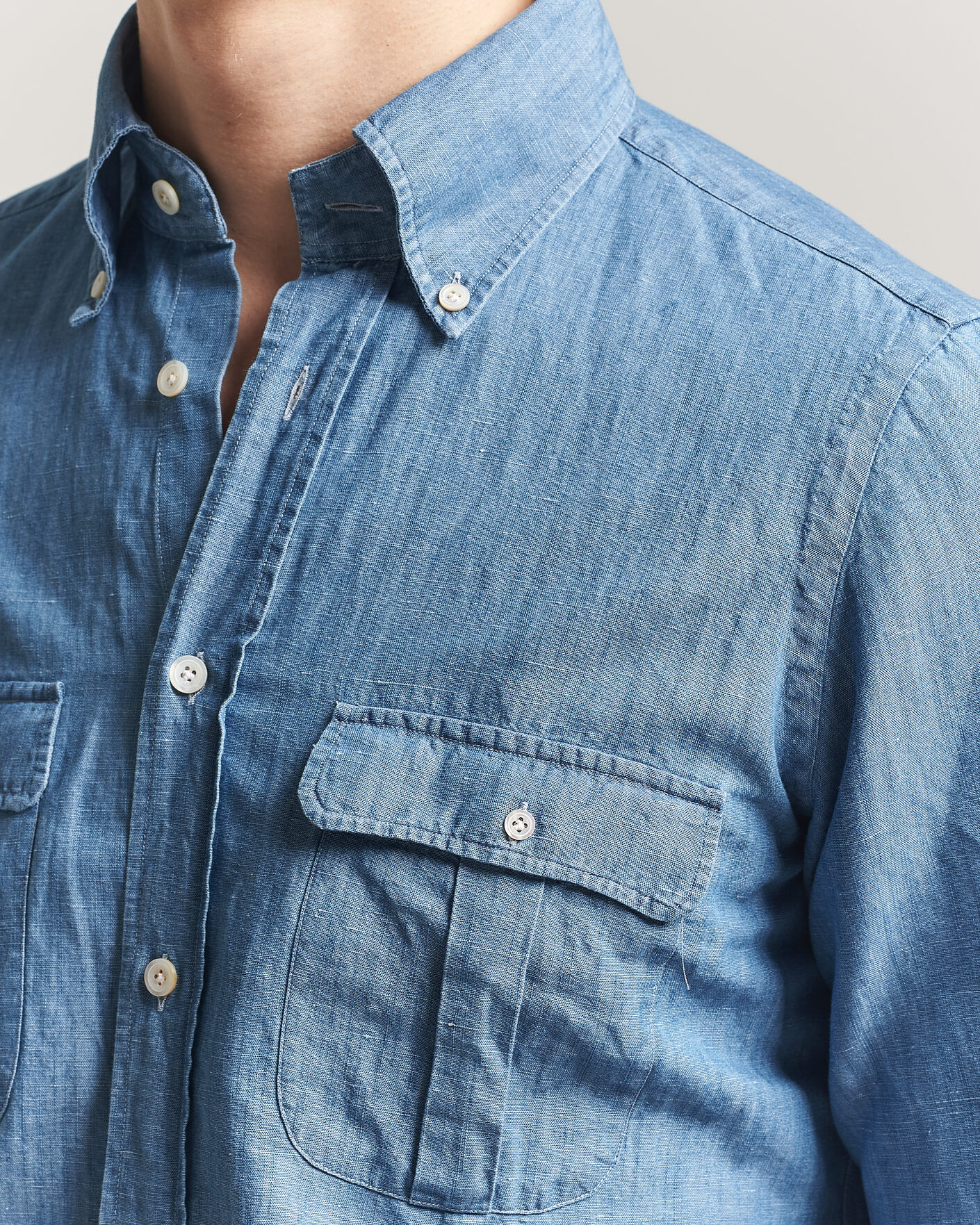 Herre | Skjorter | Finamore Napoli | Double Pocket Overshirt Light Blue