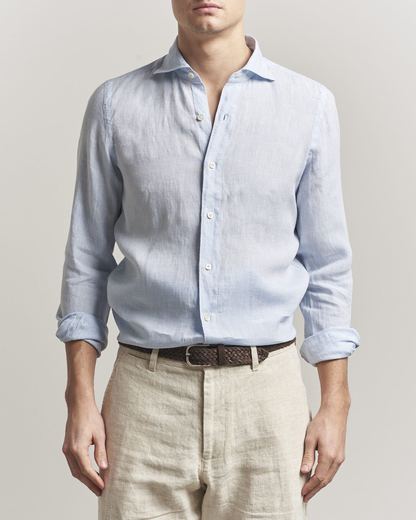 Herre | Skjorter | Finamore Napoli | Gaeta Linen Shirt Light Blue