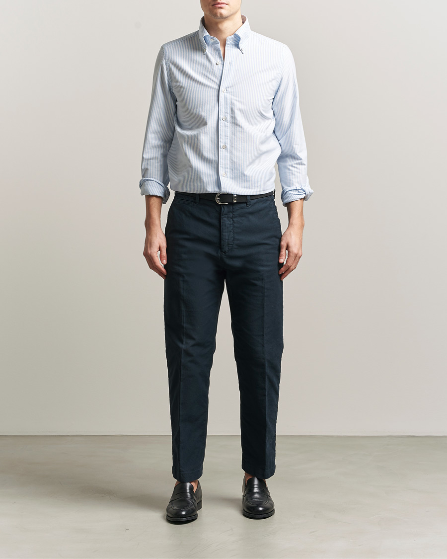 Herre | Skjorter | Finamore Napoli | Gaeta Oxford Button Down Shirt Light Blue Stripe