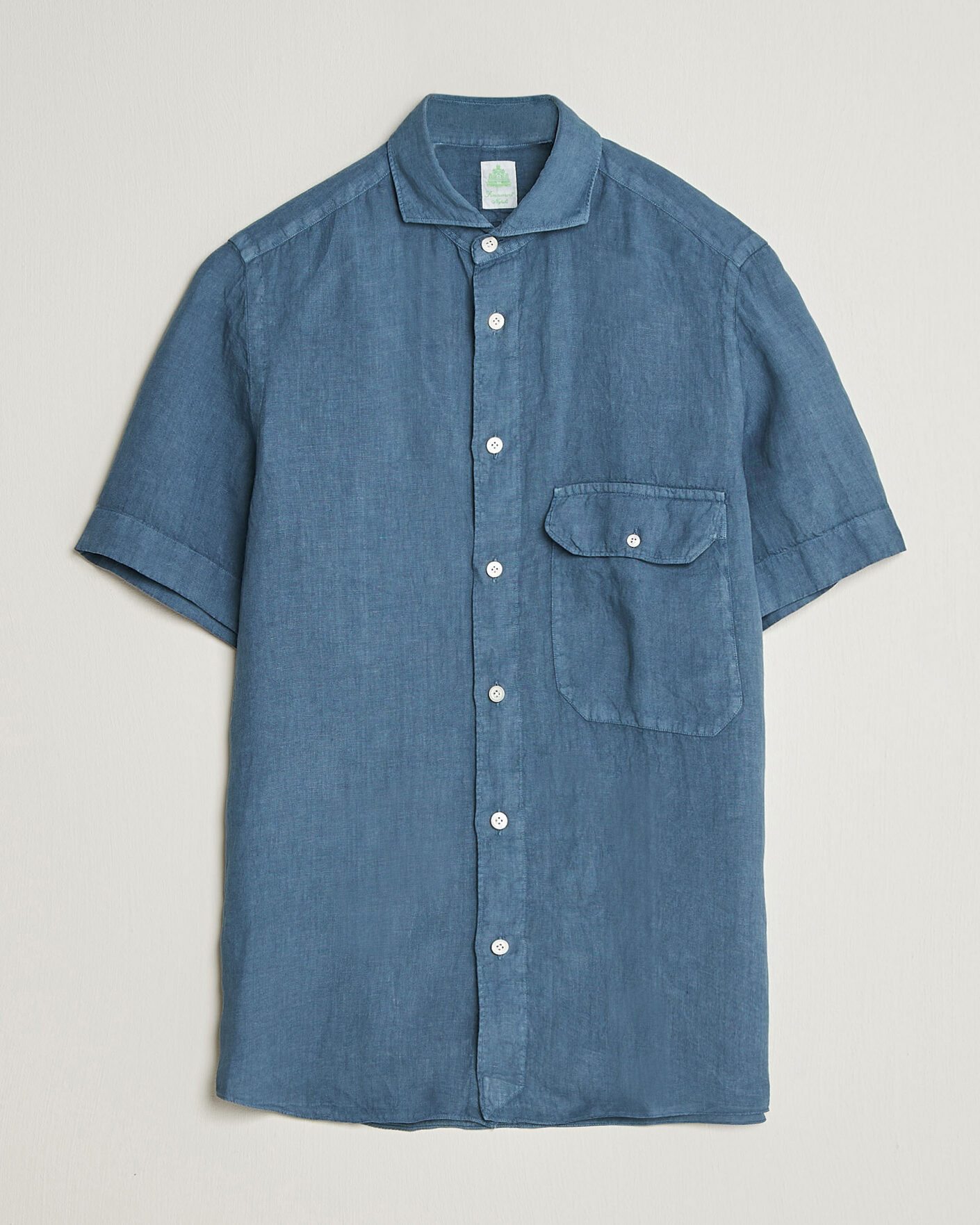 Herre | Skjorter | Finamore Napoli | Linen Short Sleeve Sport Shirt Dark Blue