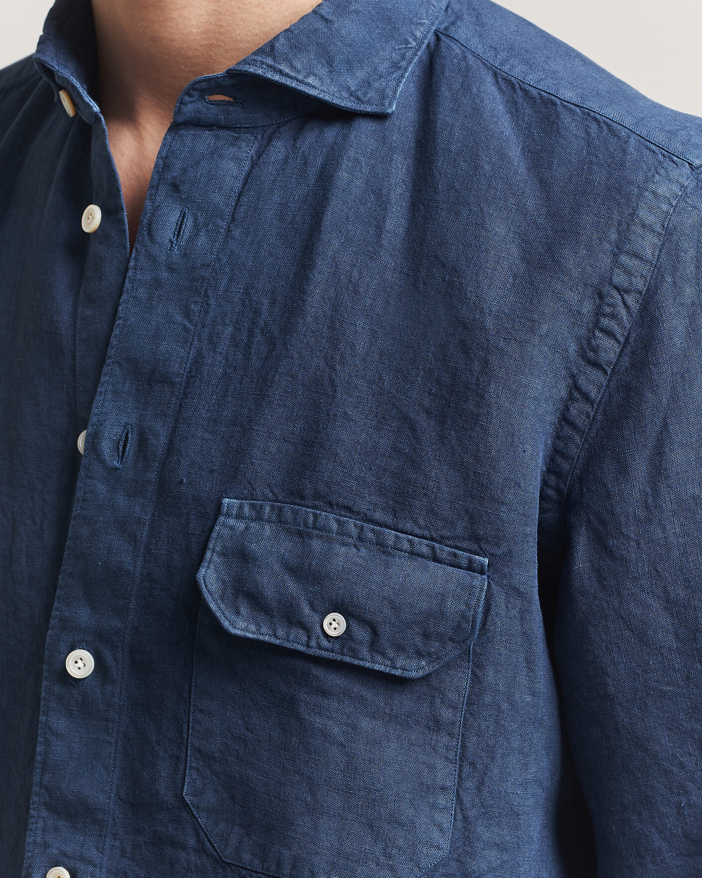 Herre | Skjorter | Finamore Napoli | Salina Garment Dyed Linen Overshirt Navy