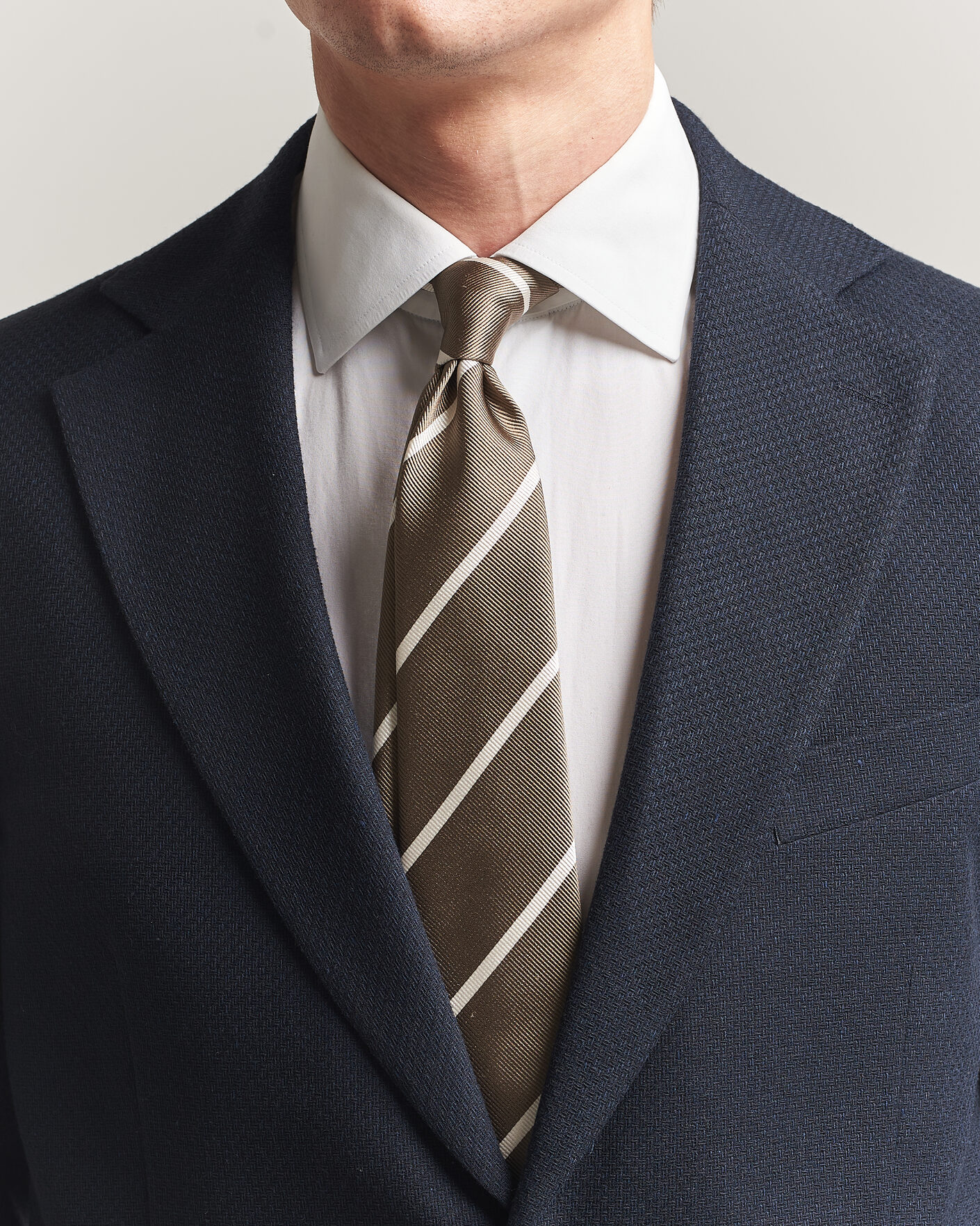 Herre | Slips | Finamore Napoli | Regimental Stripe Silk Tie Olive/White