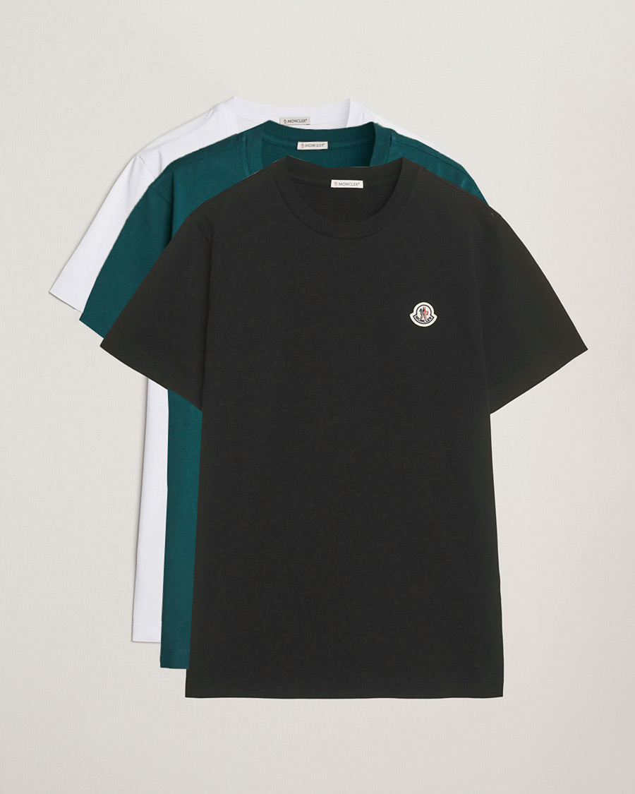 Herre | T-Shirts | Moncler | 3-Pack Logo T-Shirts Black/White/Green