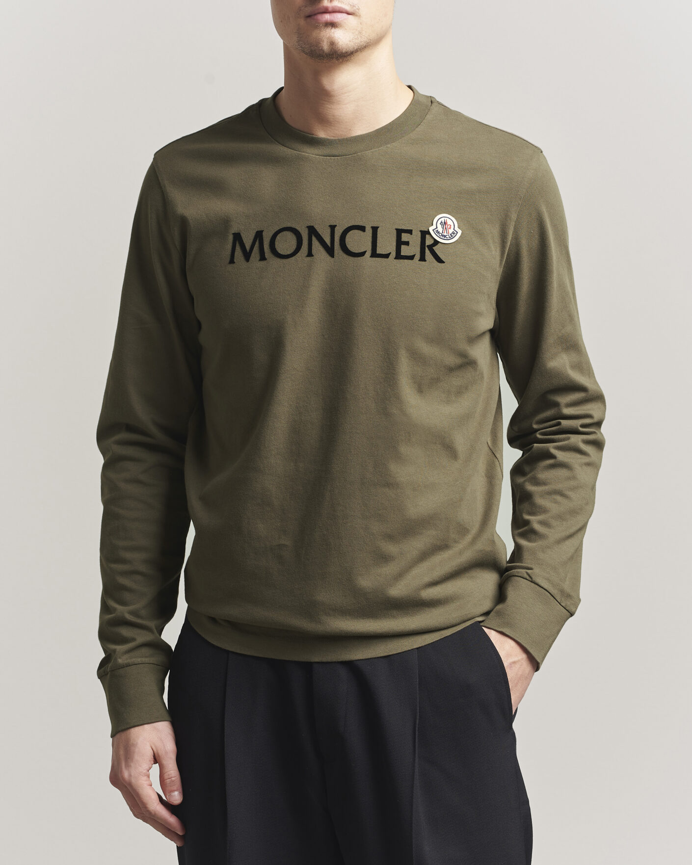 Herre | T-Shirts | Moncler | Lettering Logo Long Sleeve T-Shirt Desert