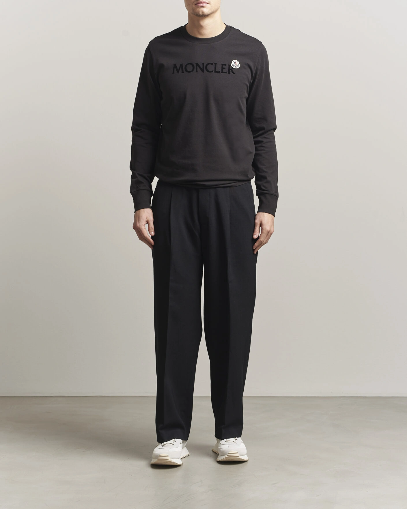 Herre | T-Shirts | Moncler | Lettering Logo Long Sleeve T-Shirt Black