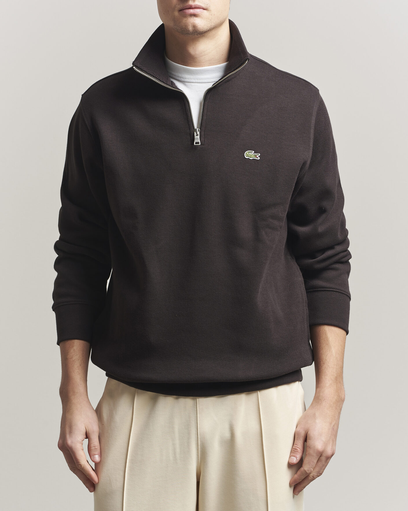 Herre | Trøjer | Lacoste | Rib Interlock Half Zip Buffle Brown