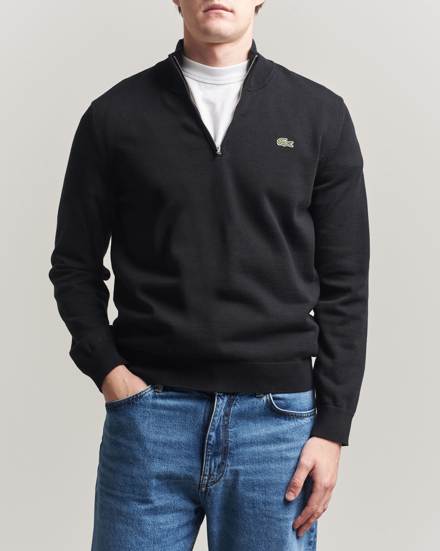 Herre | Trøjer | Lacoste | Cotton Knitted Half Zip Black