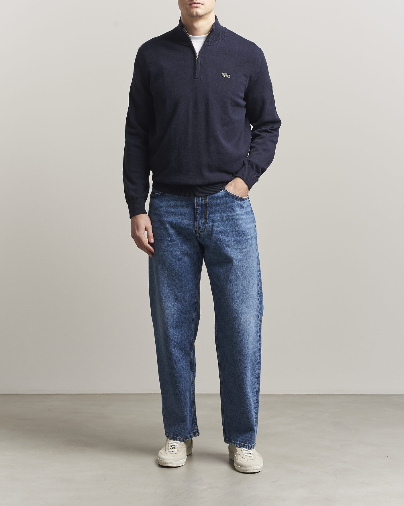 Herre | Trøjer | Lacoste | Cotton Knitted Half Zip Navy Blue