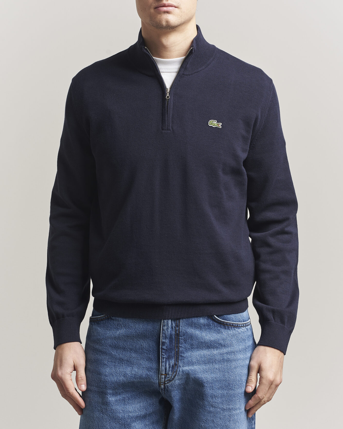 Herre | Trøjer | Lacoste | Cotton Knitted Half Zip Navy Blue