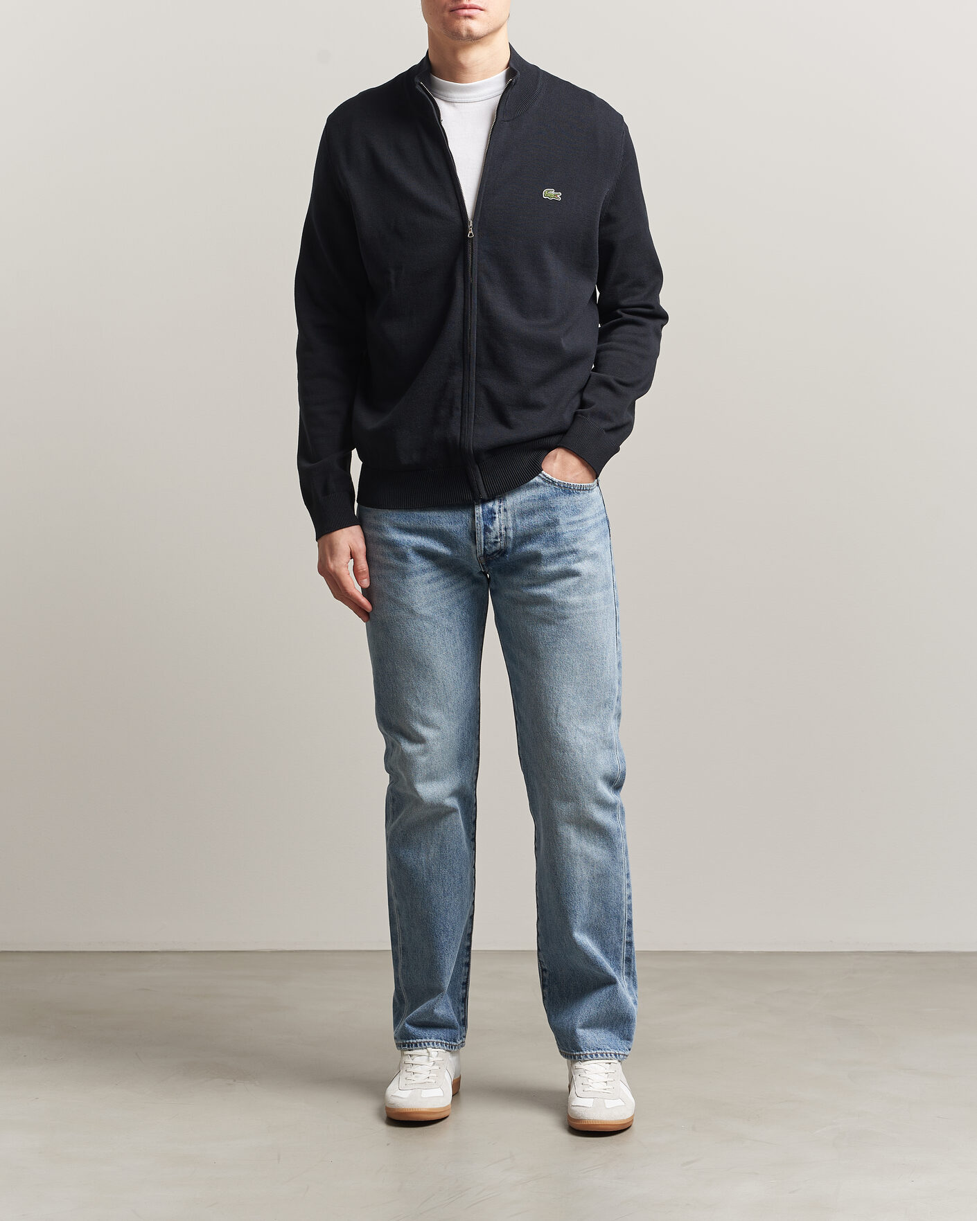 Herre | Trøjer | Lacoste | Cotton Knitted Full Zip Black