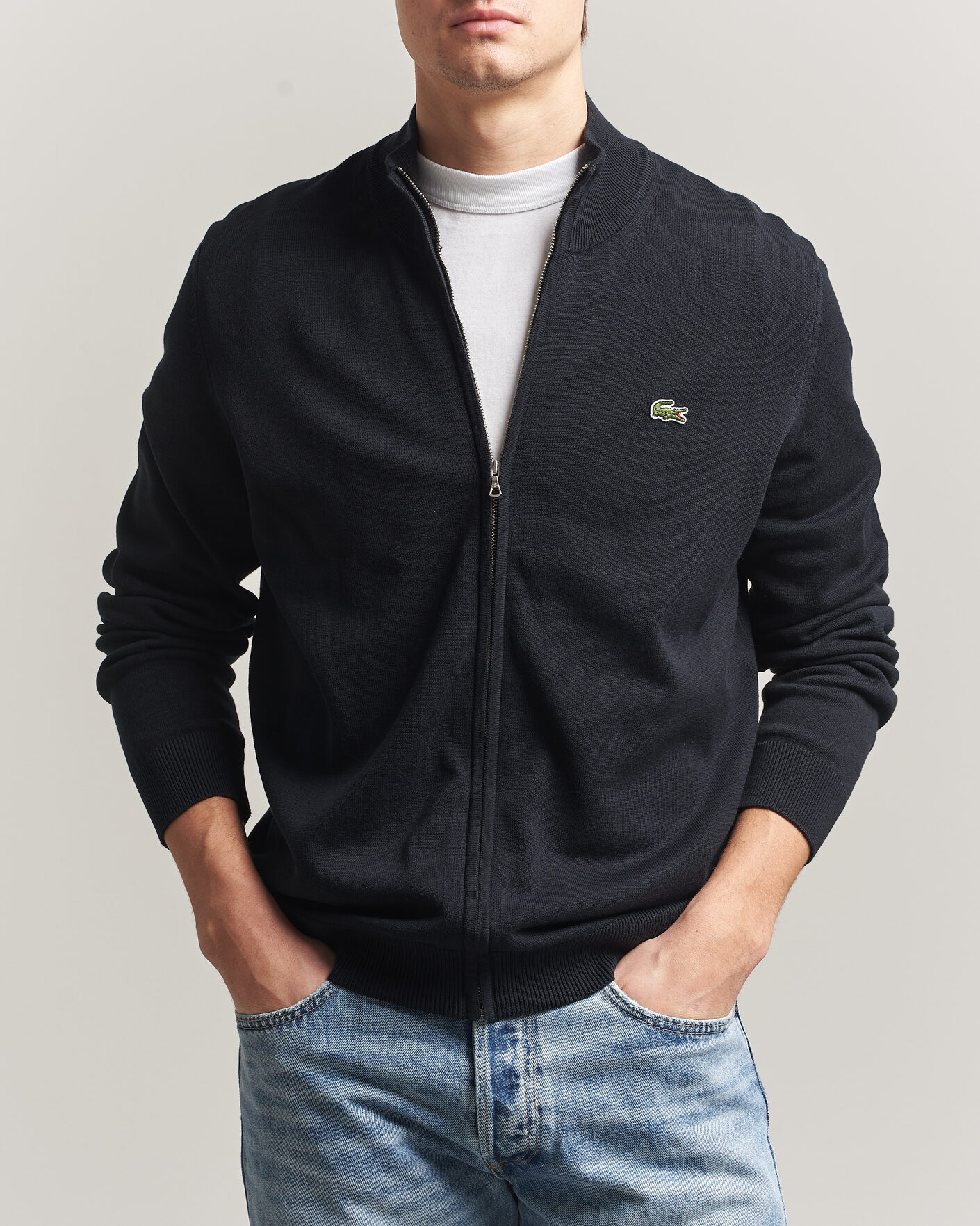 Herre | Trøjer | Lacoste | Cotton Knitted Full Zip Black