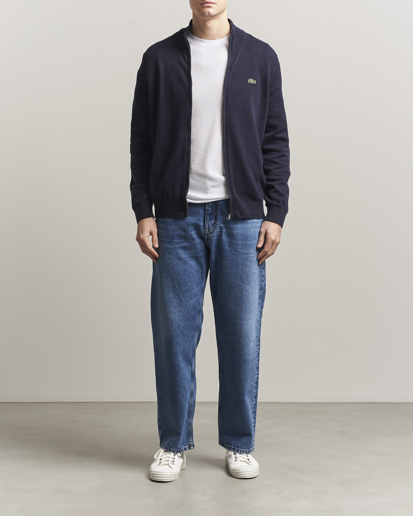 Herre | Trøjer | Lacoste | Cotton Knitted Full Zip Navy Blue