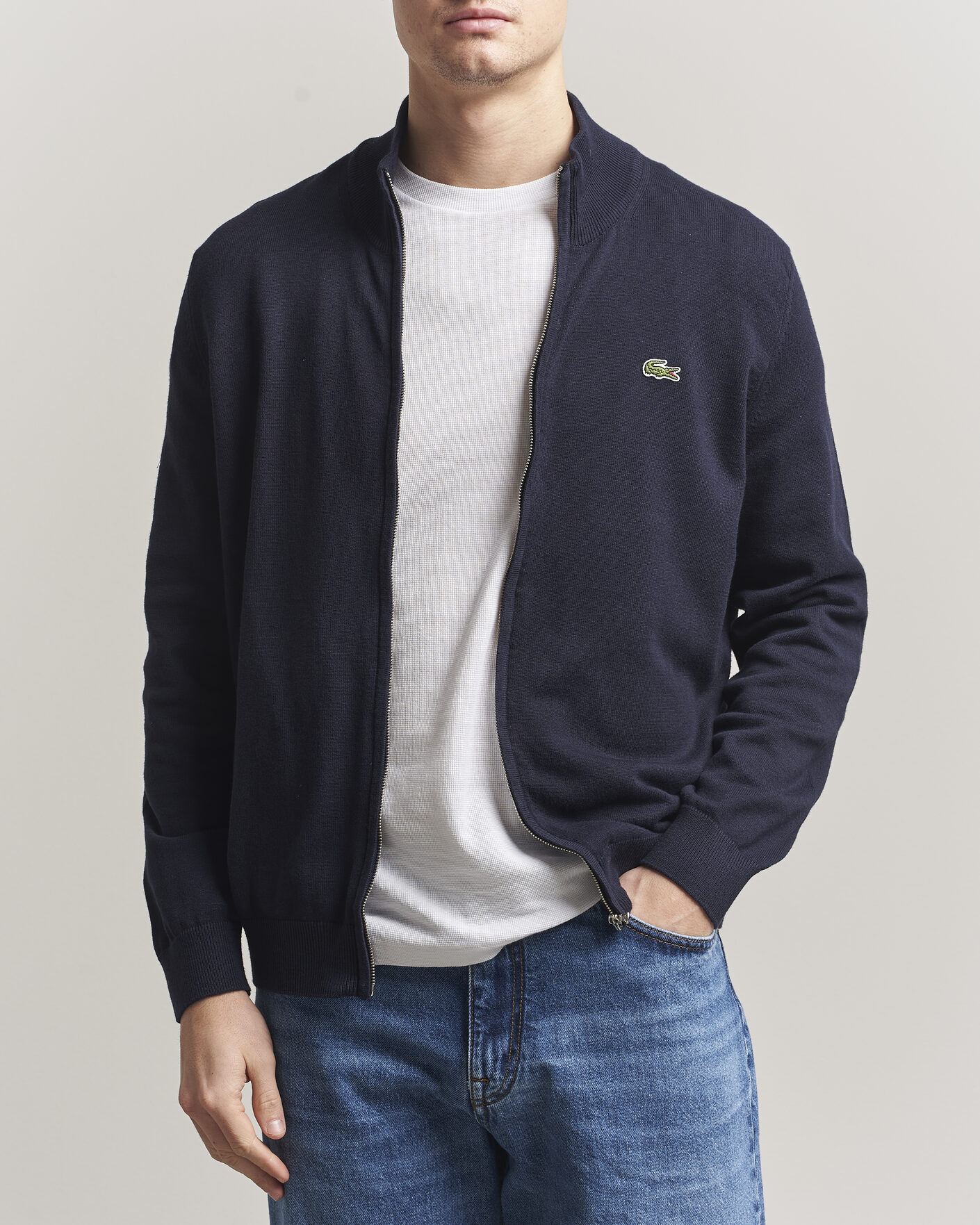 Herre | Trøjer | Lacoste | Cotton Knitted Full Zip Navy Blue