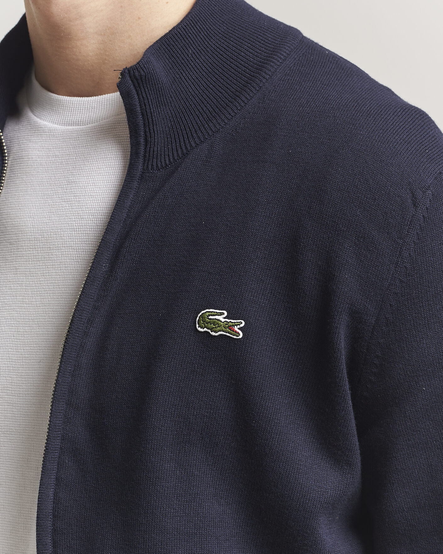 Herre | Trøjer | Lacoste | Cotton Knitted Full Zip Navy Blue