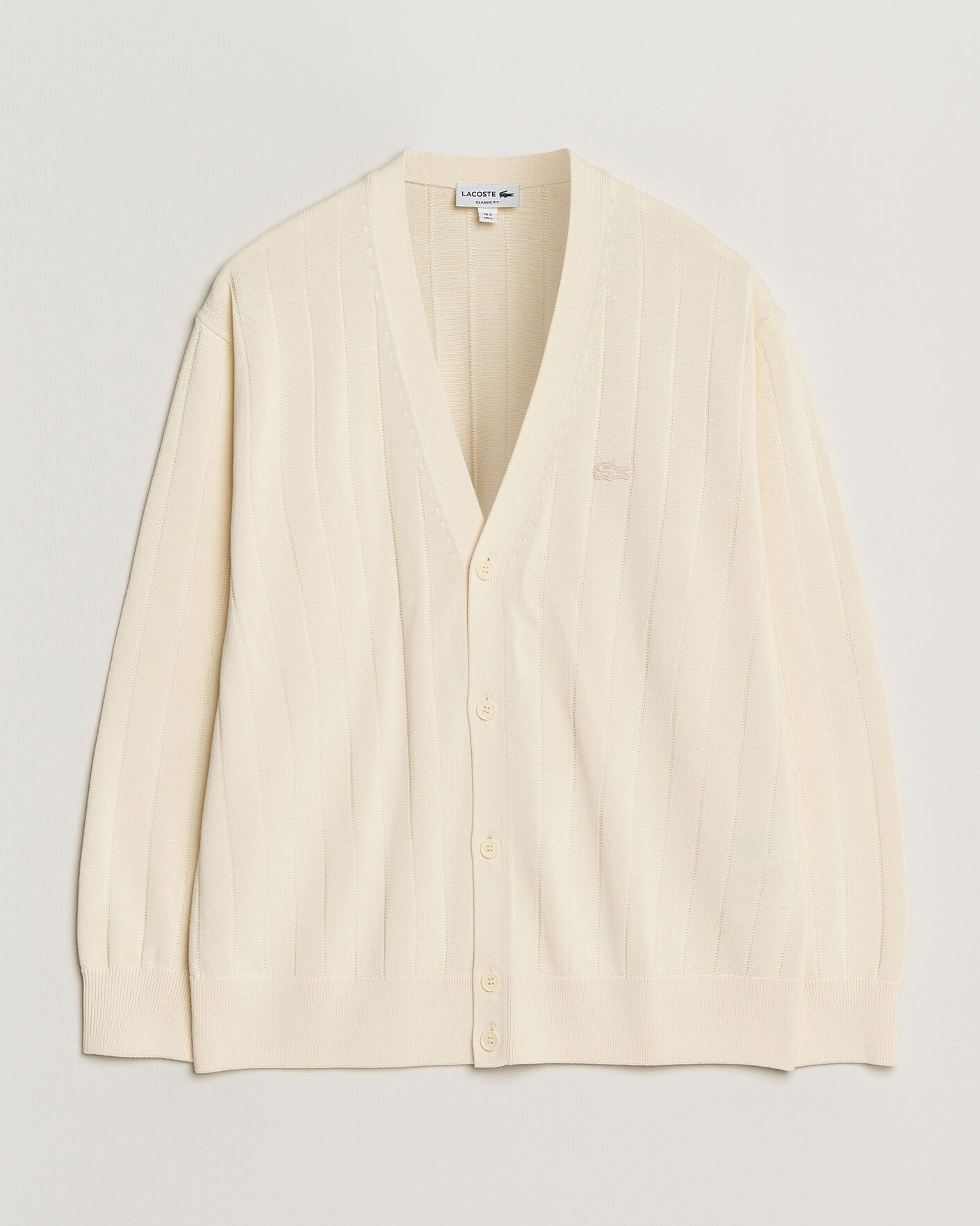 Herre | Trøjer | Lacoste | Cotton Structured Knitted Cardigan Naturel Clair