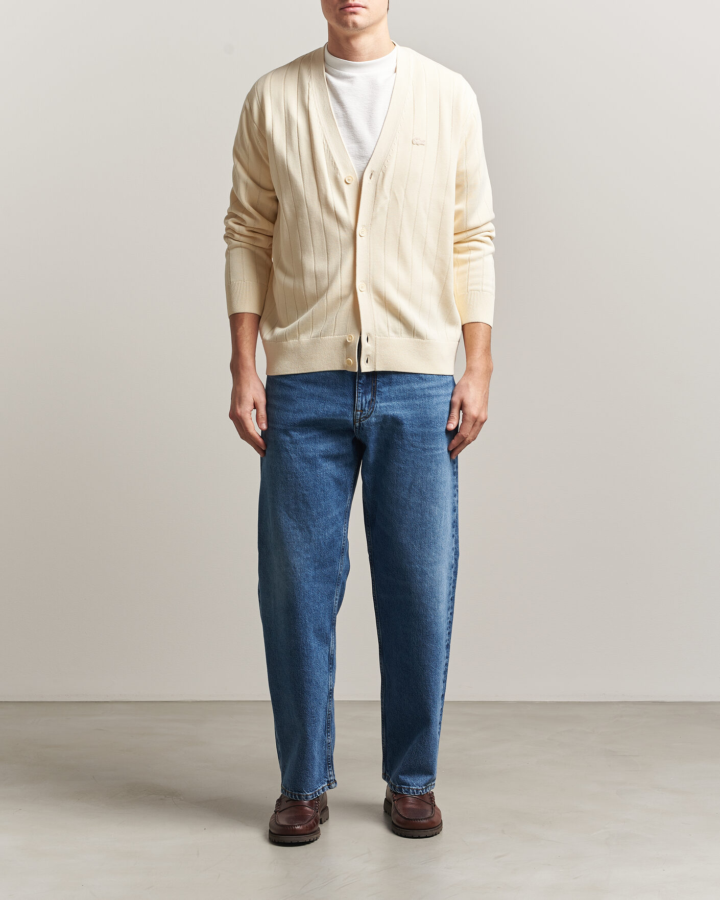 Herre | Trøjer | Lacoste | Cotton Structured Knitted Cardigan Naturel Clair