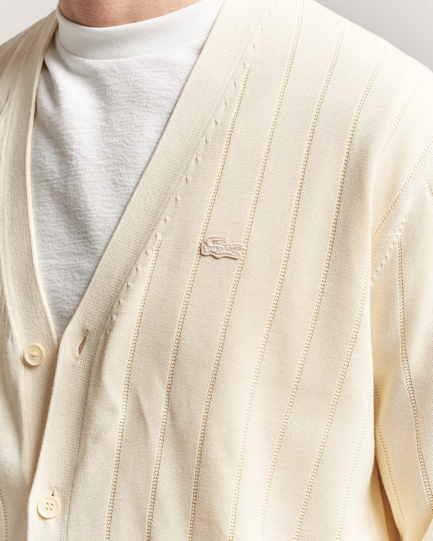 Herre | Trøjer | Lacoste | Cotton Structured Knitted Cardigan Naturel Clair
