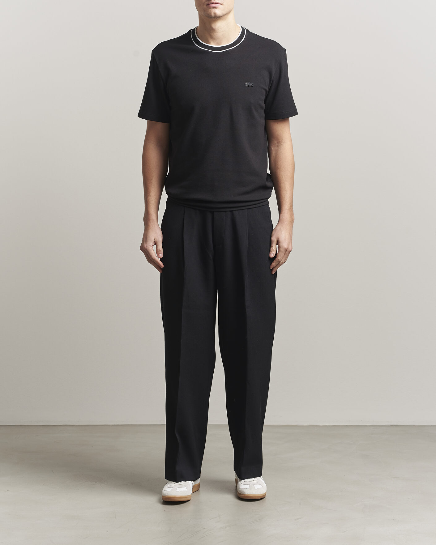 Herre | T-Shirts | Lacoste | Contrast Rib Piqué T-Shirt Black