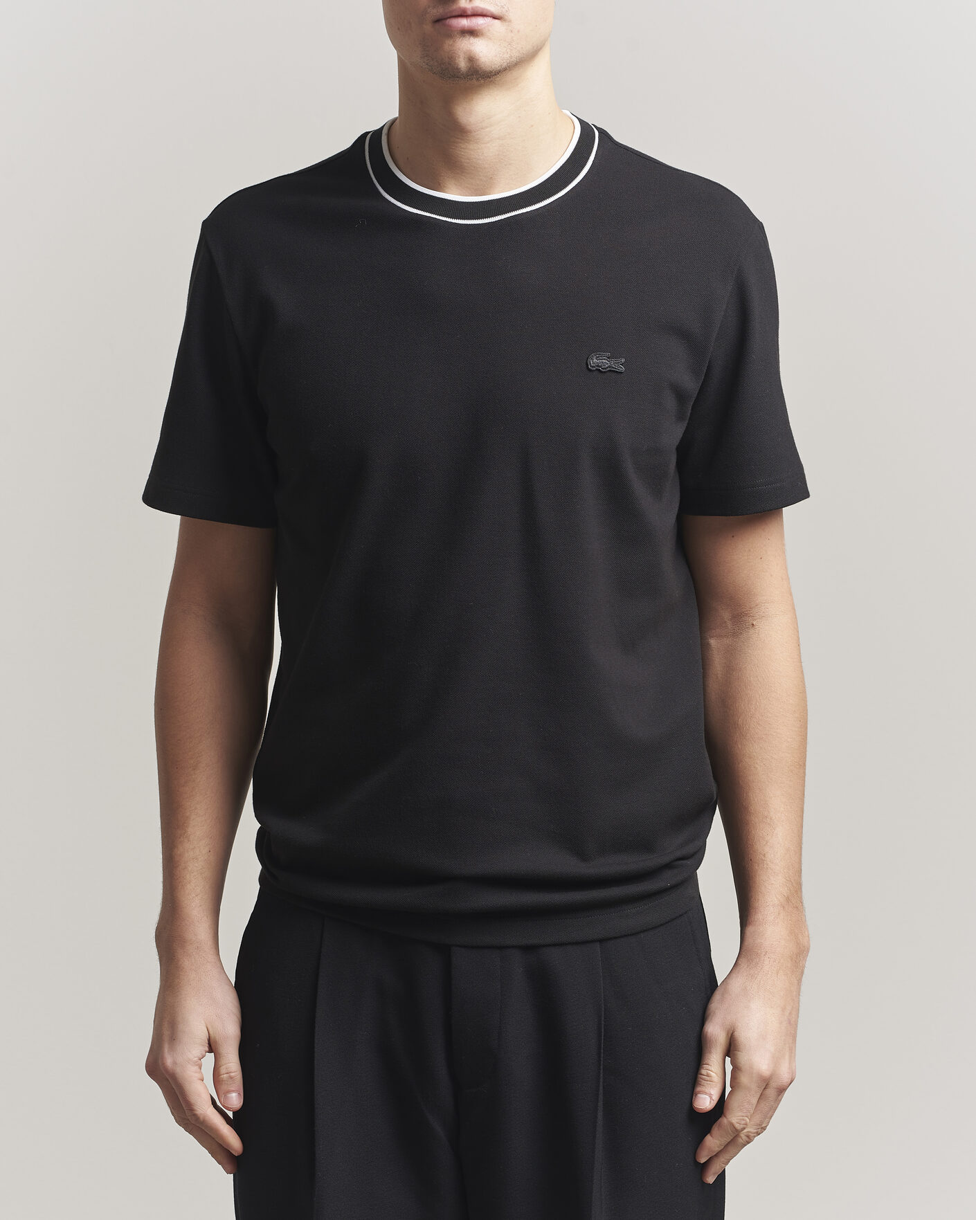 Herre | T-Shirts | Lacoste | Contrast Rib Piqué T-Shirt Black