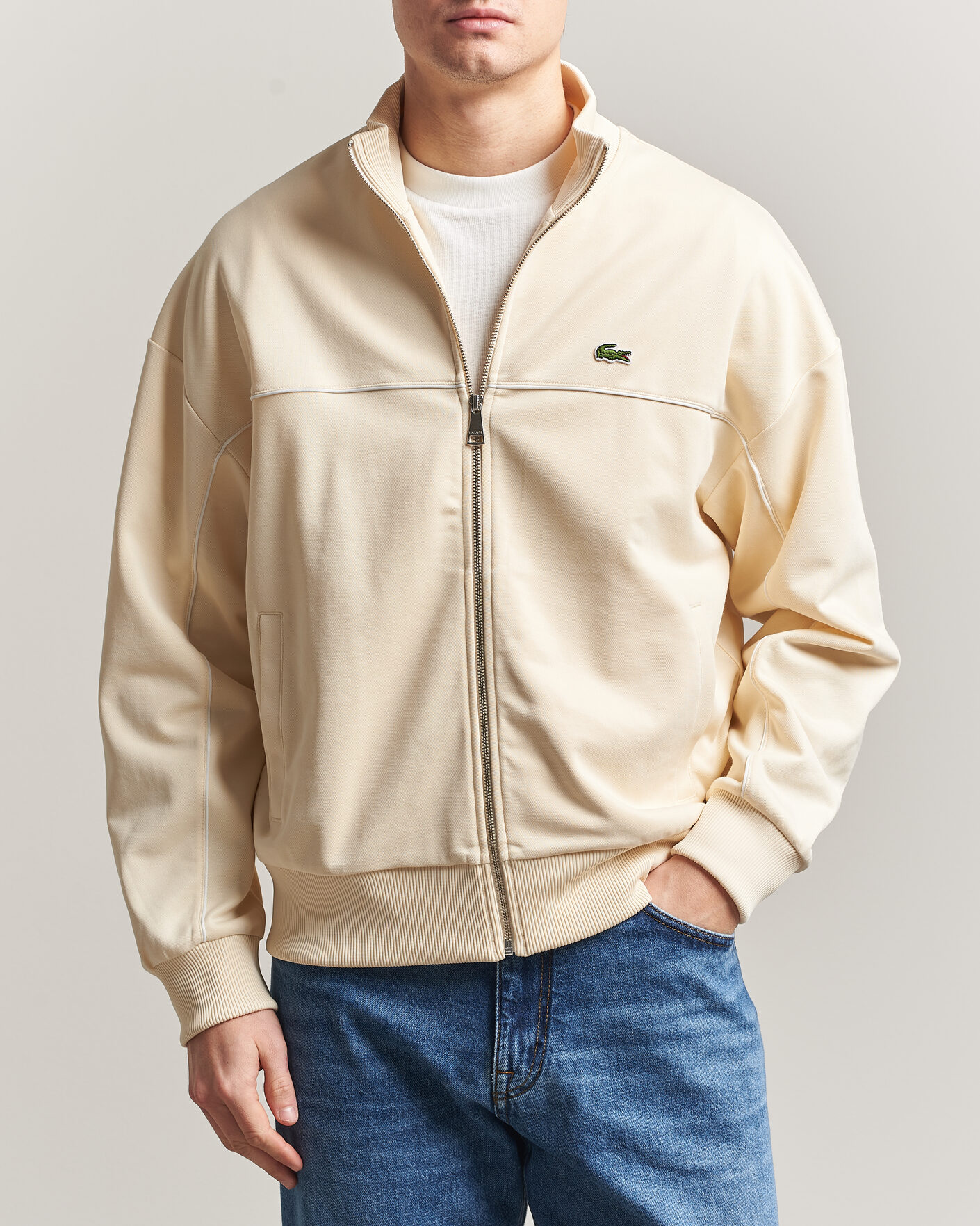 Herre | Trøjer | Lacoste | Piqué Track Jacket Naturel Clair