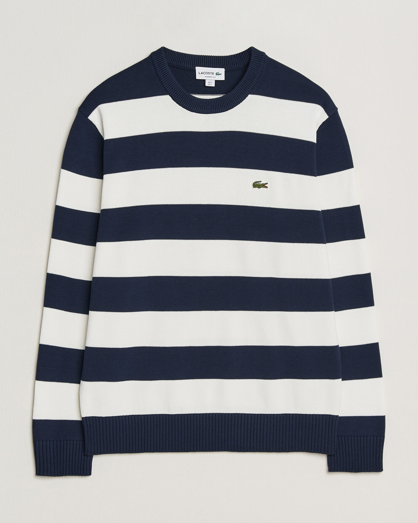 Herre | Trøjer | Lacoste | Cotton Knitted Striped Sweater Navy Blue/Flour