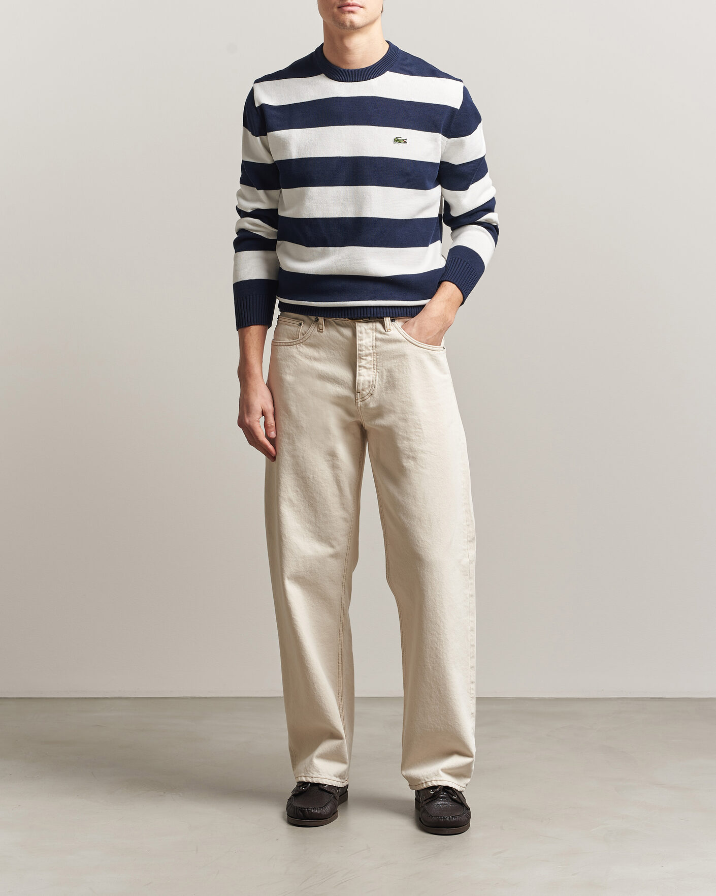 Herre | Trøjer | Lacoste | Cotton Knitted Striped Sweater Navy Blue/Flour