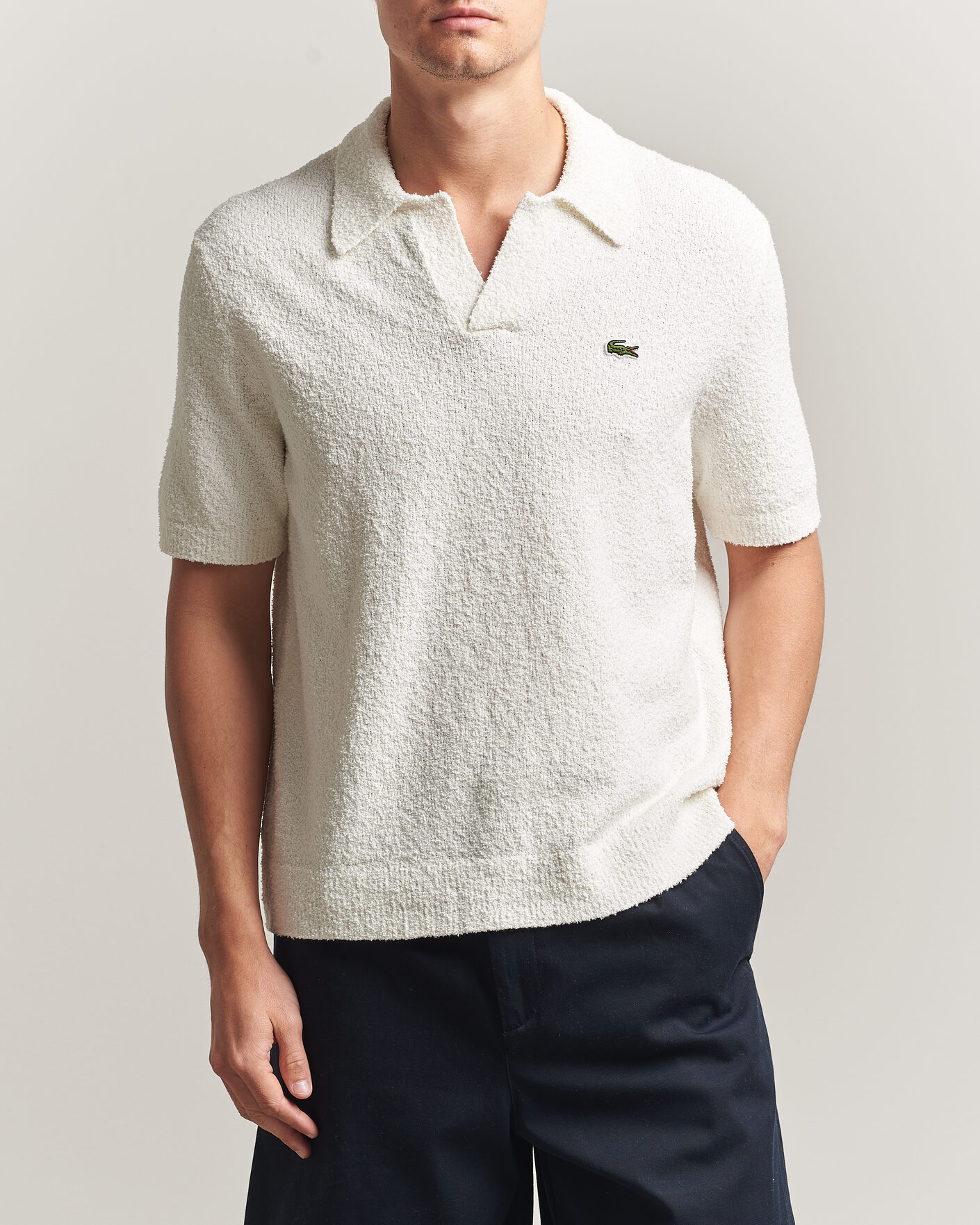 Herre | Polotrøjer | Lacoste | Cotton Bouclé Open Collar Polo Flour