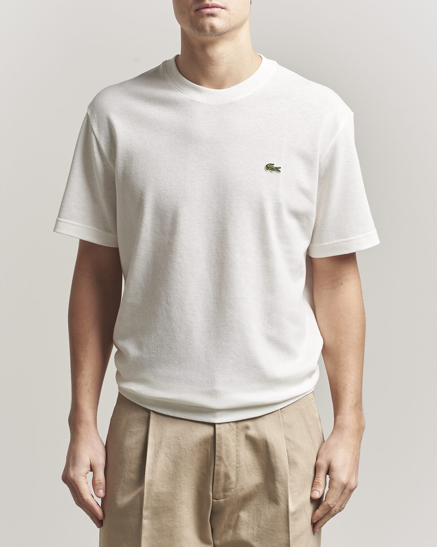 Herre | T-Shirts | Lacoste | Cotton/Linen Pique T-Shirt Flour