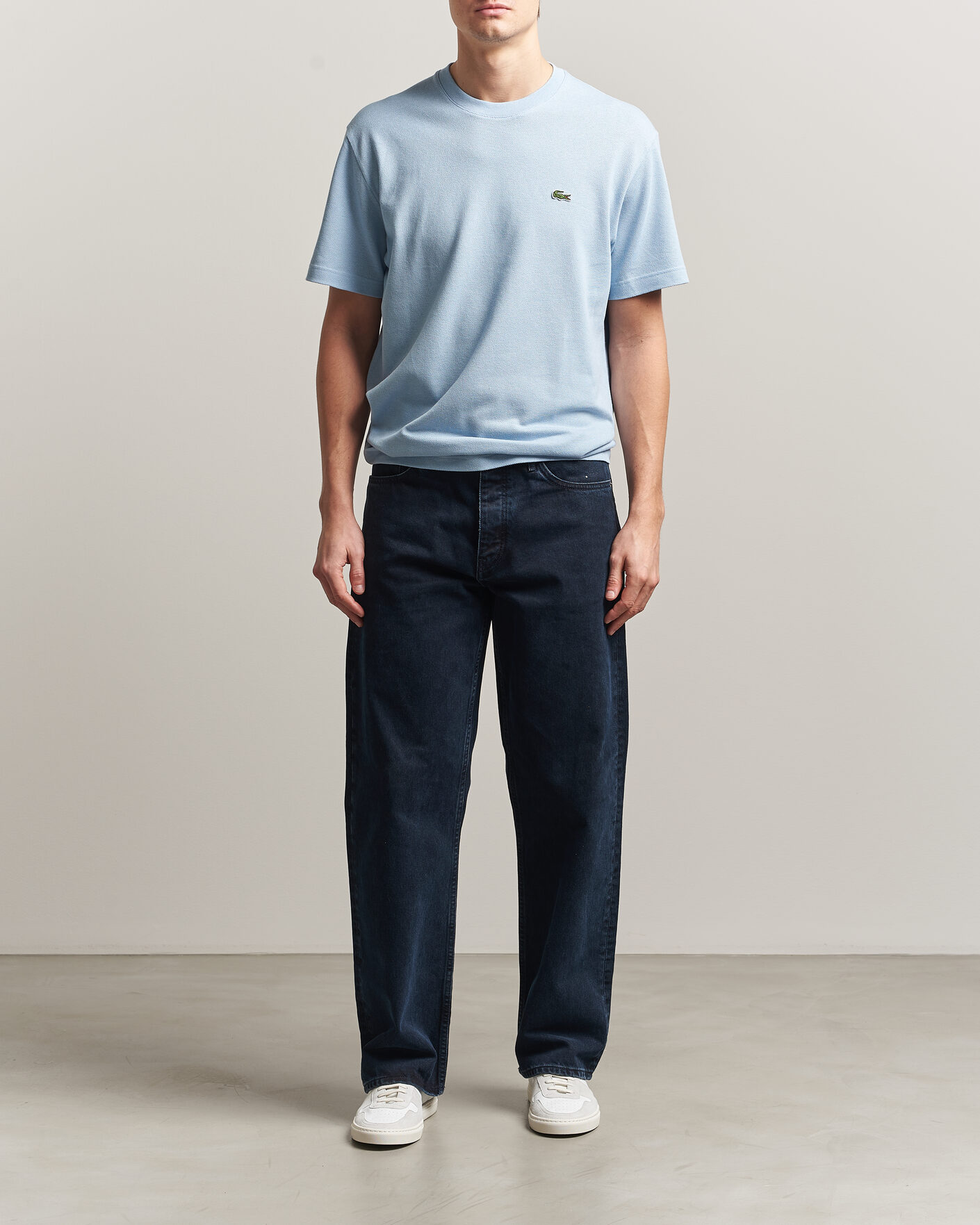 Herre | T-Shirts | Lacoste | Cotton/Linen Pique T-Shirt Light Blue