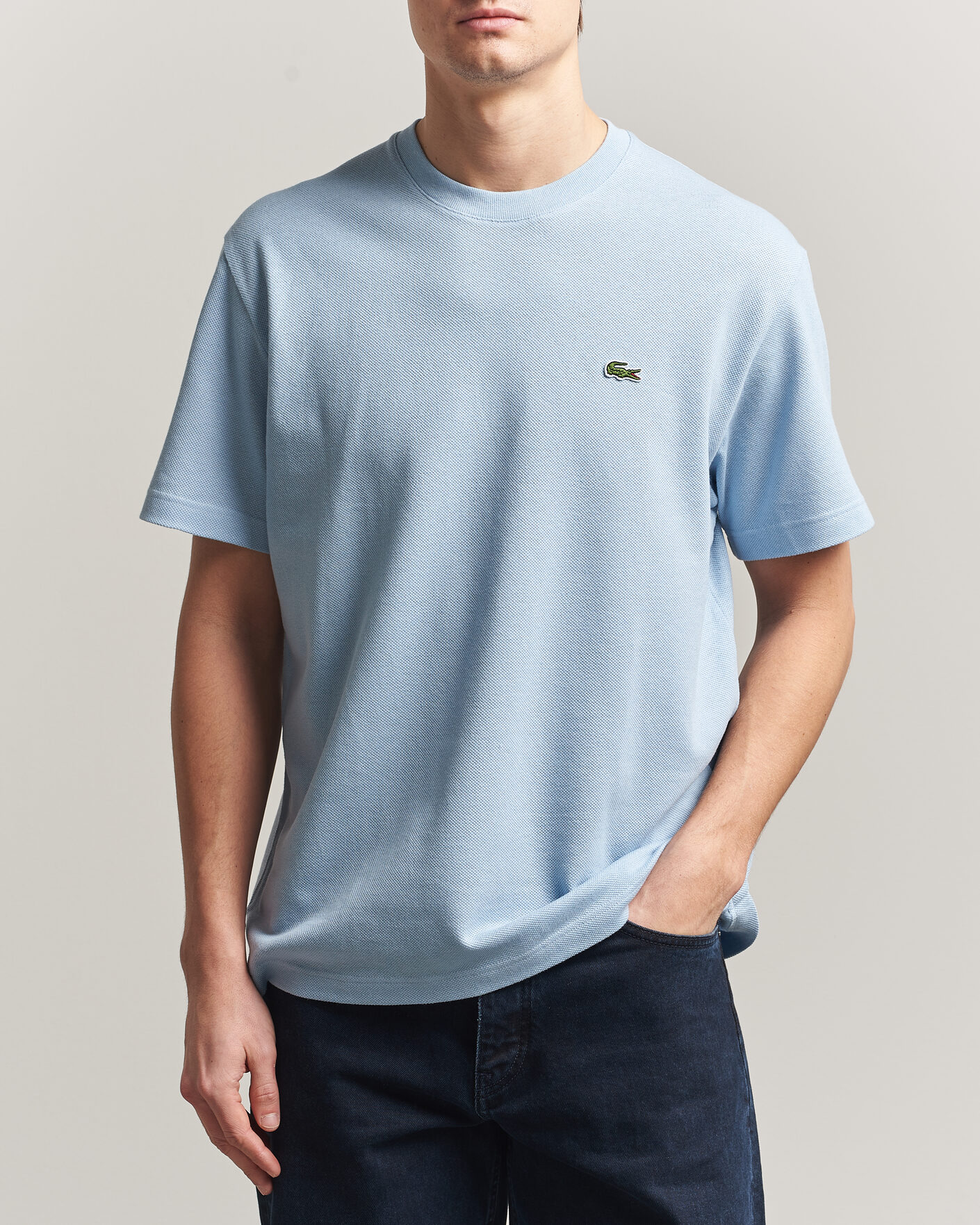 Herre | T-Shirts | Lacoste | Cotton/Linen Pique T-Shirt Light Blue