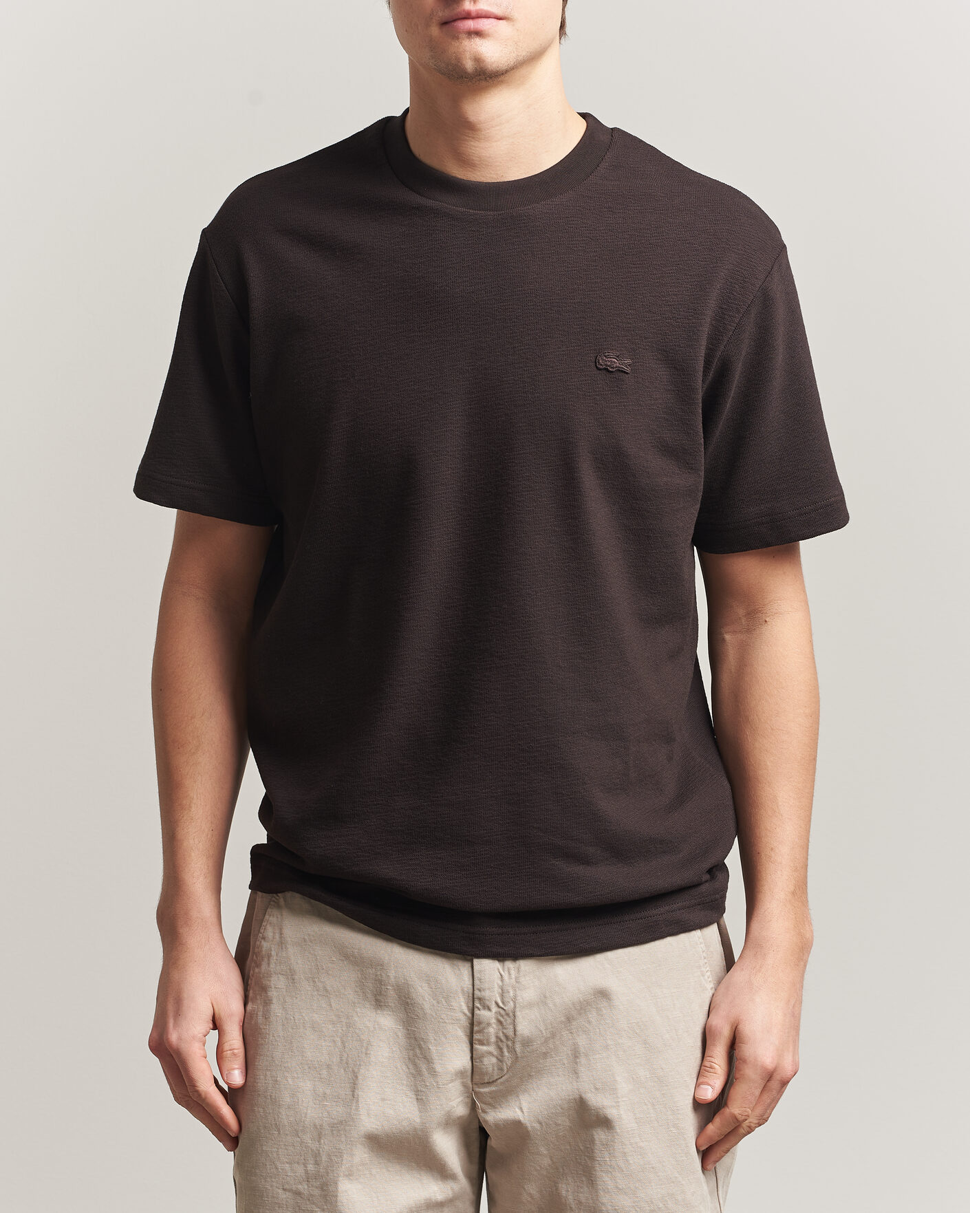 Herre | T-Shirts | Lacoste | Textured Cotton T-Shirt Buffalo Brown