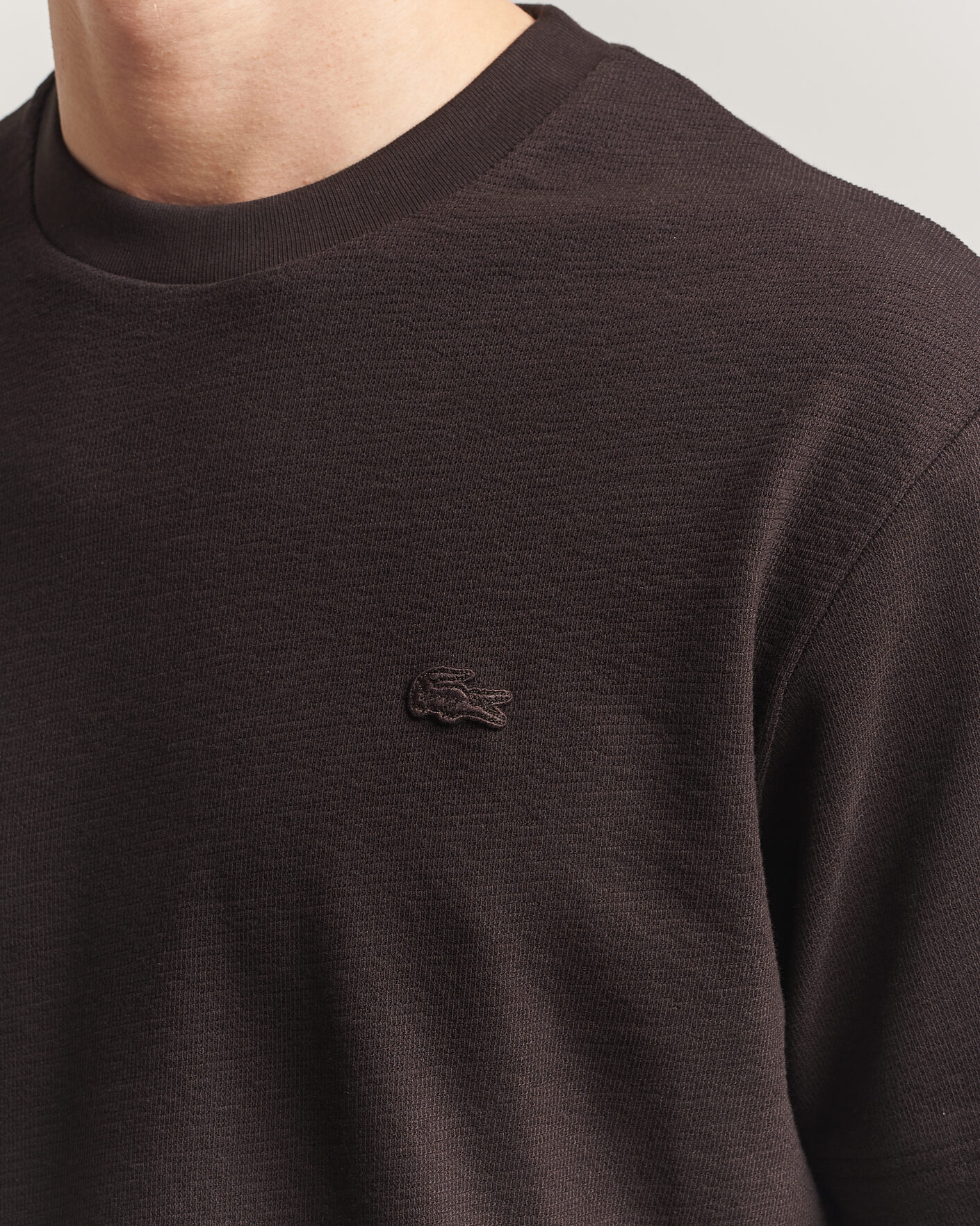 Herre | T-Shirts | Lacoste | Textured Cotton T-Shirt Buffalo Brown