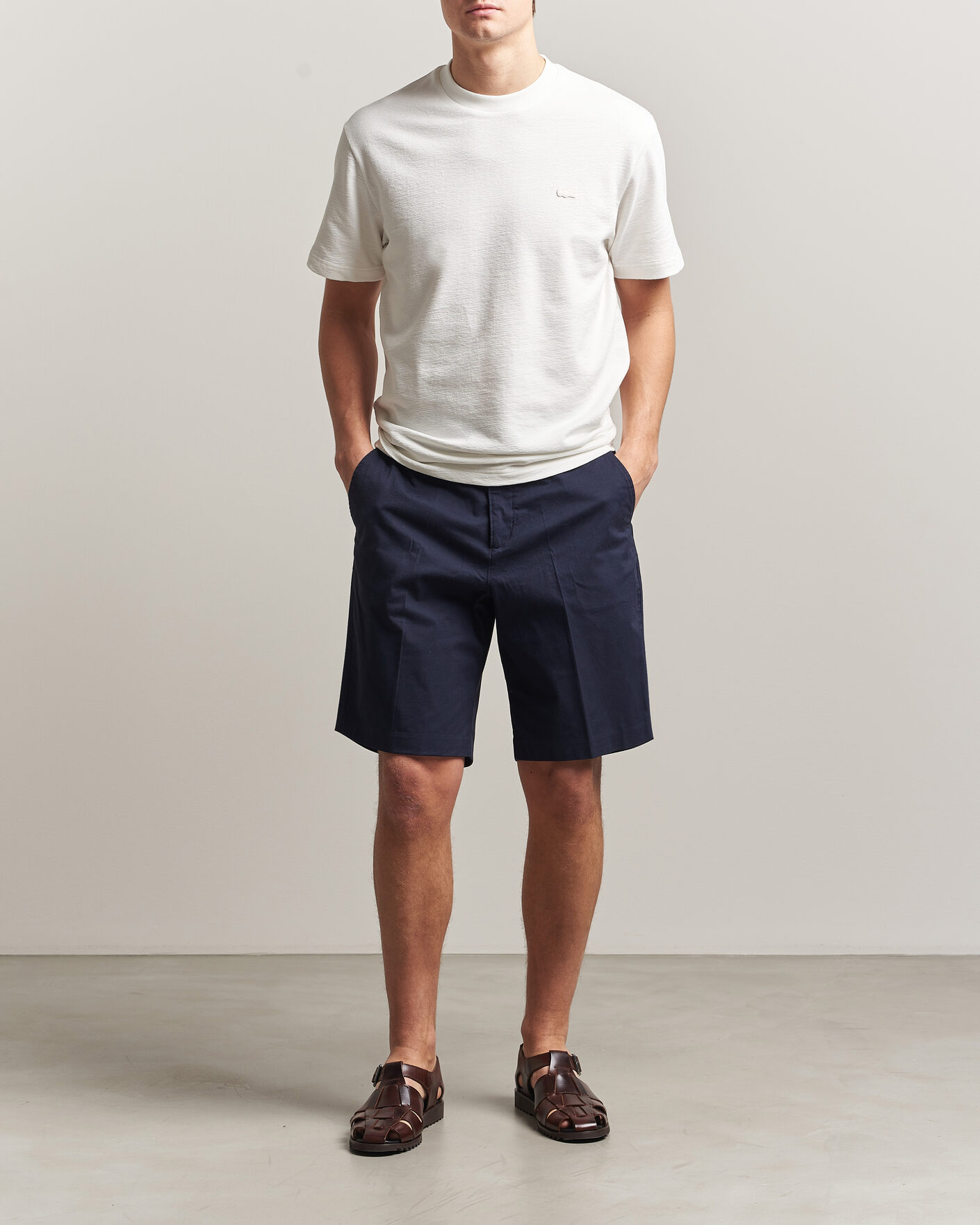 Herre | T-Shirts | Lacoste | Textured Cotton T-Shirt Flour