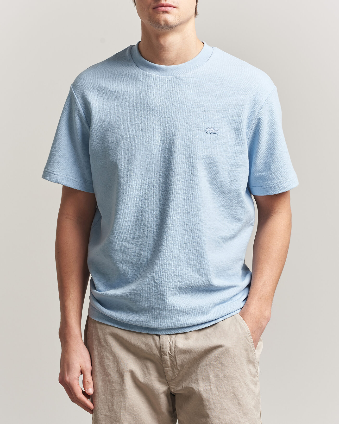 Herre | T-Shirts | Lacoste | Textured Cotton T-Shirt Light Blue