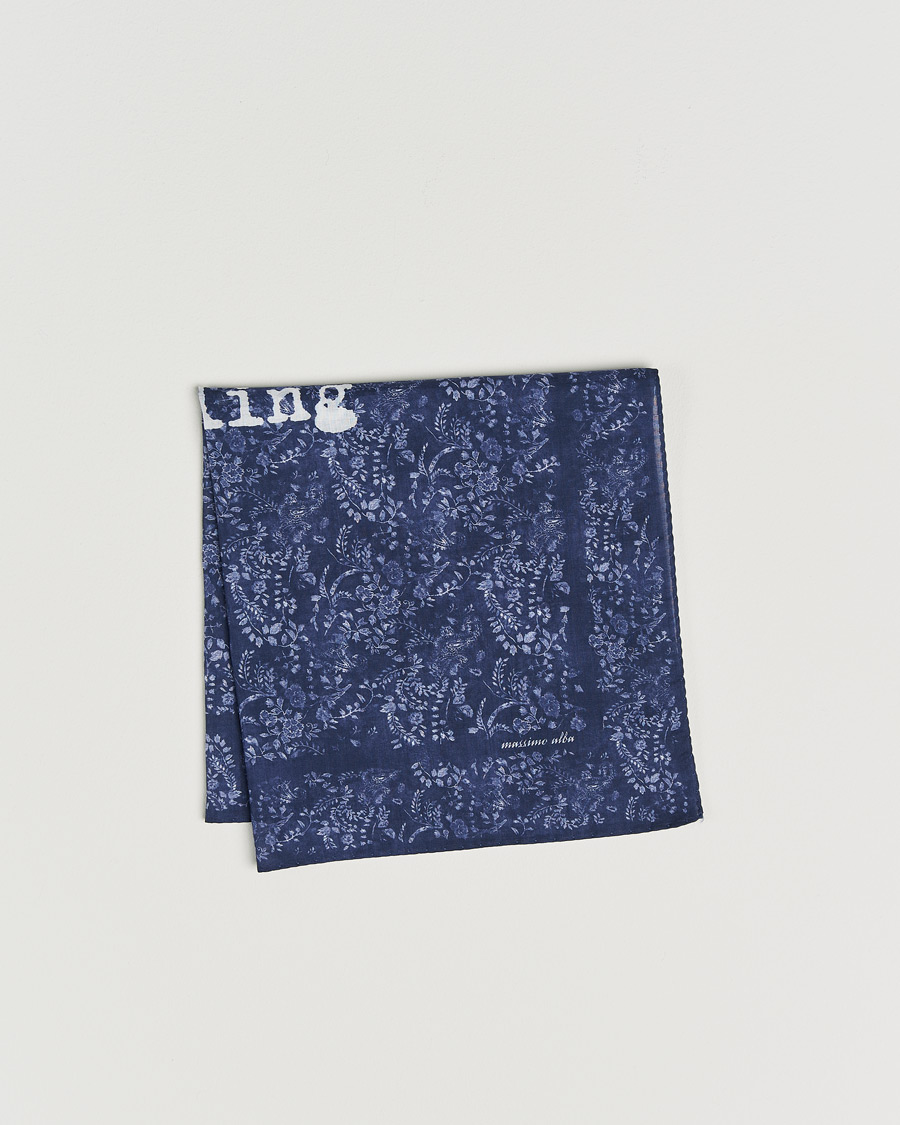 Herre | Lommeklude | Massimo Alba | Printed Cotton Voile Hankerchief Midnight Blue