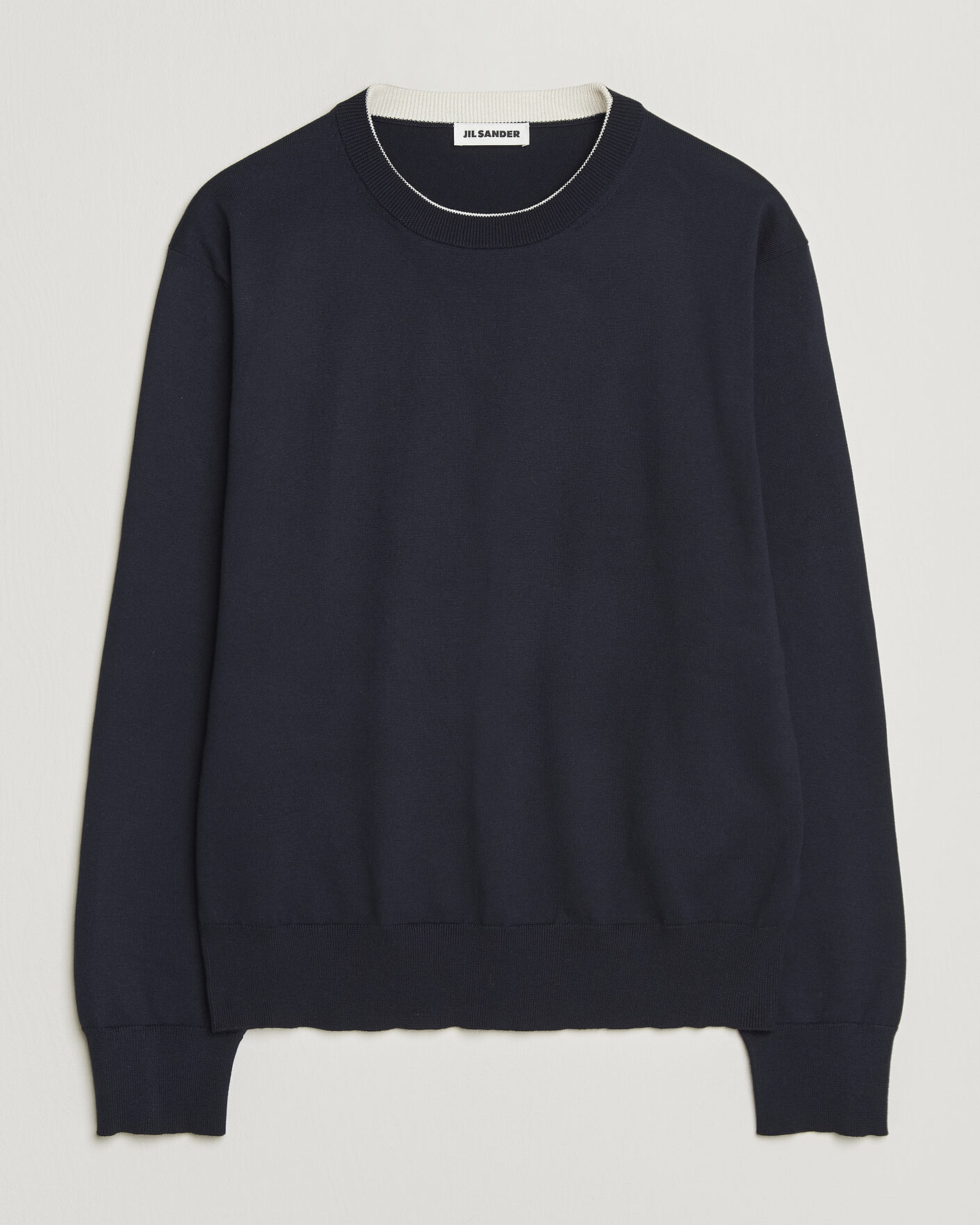 Herre | Trøjer | Jil Sander | Fine Cotton Contrast Pullover Navy