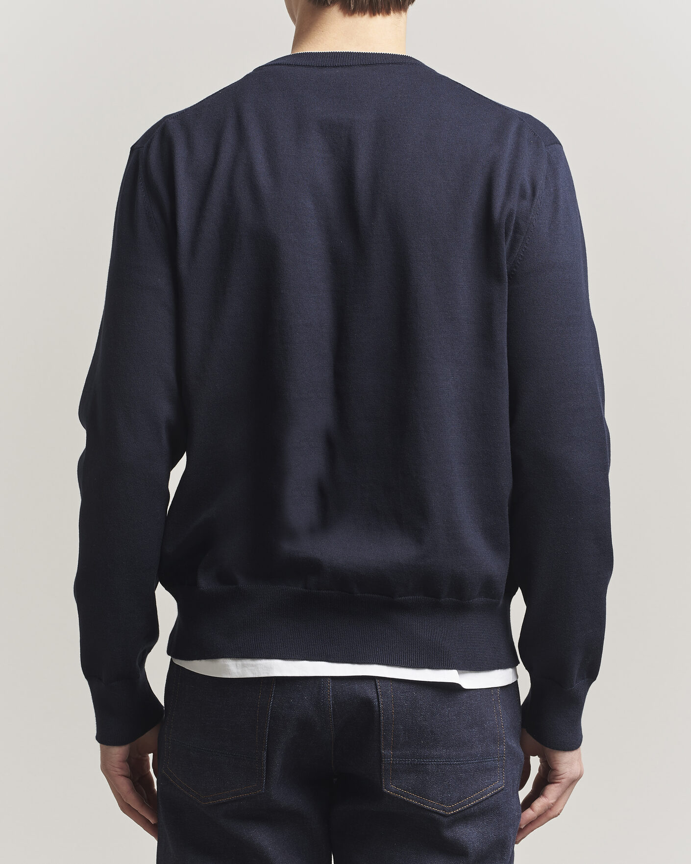Herre | Trøjer | Jil Sander | Fine Cotton Contrast Pullover Navy