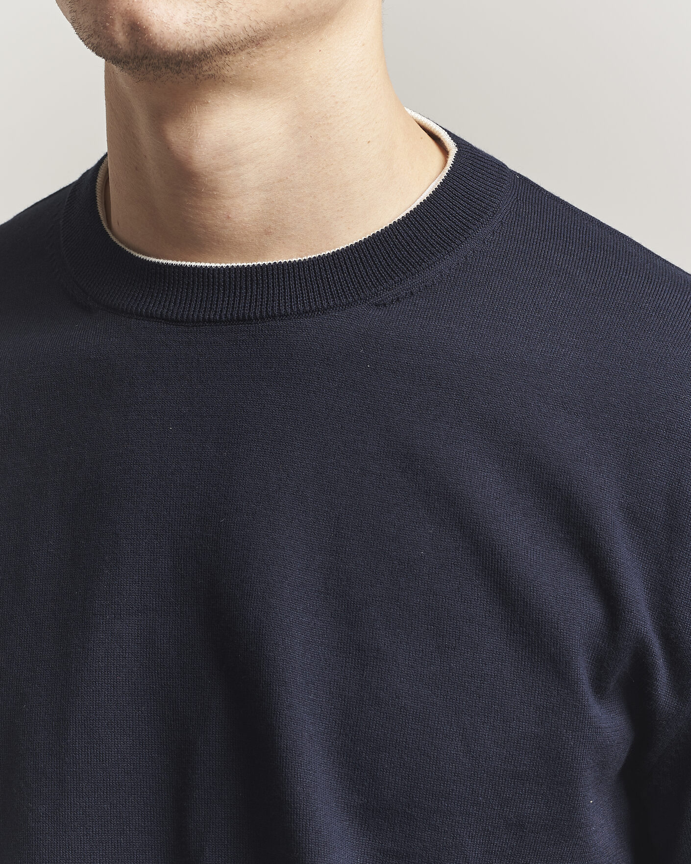 Herre | Trøjer | Jil Sander | Fine Cotton Contrast Pullover Navy