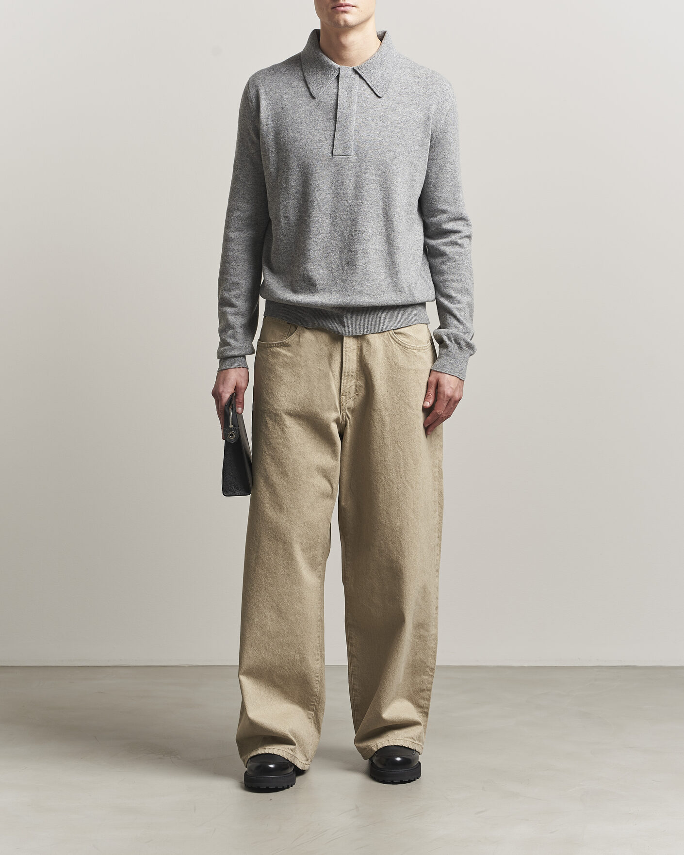 Herre | Trøjer | Jil Sander | Long Sleeve Knitted Wool Polo Grey Melange