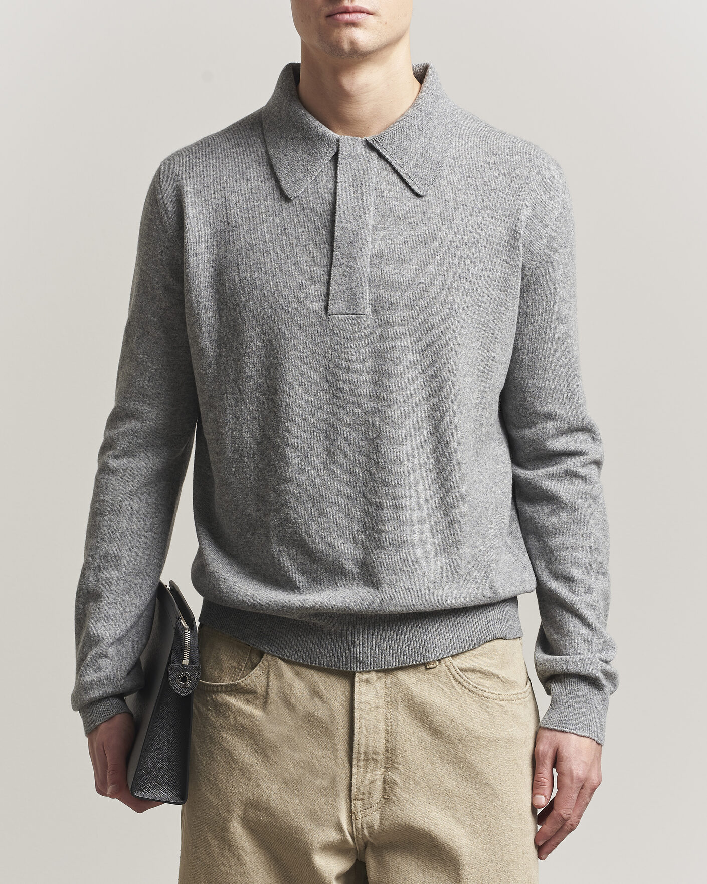 Herre | Trøjer | Jil Sander | Long Sleeve Knitted Wool Polo Grey Melange