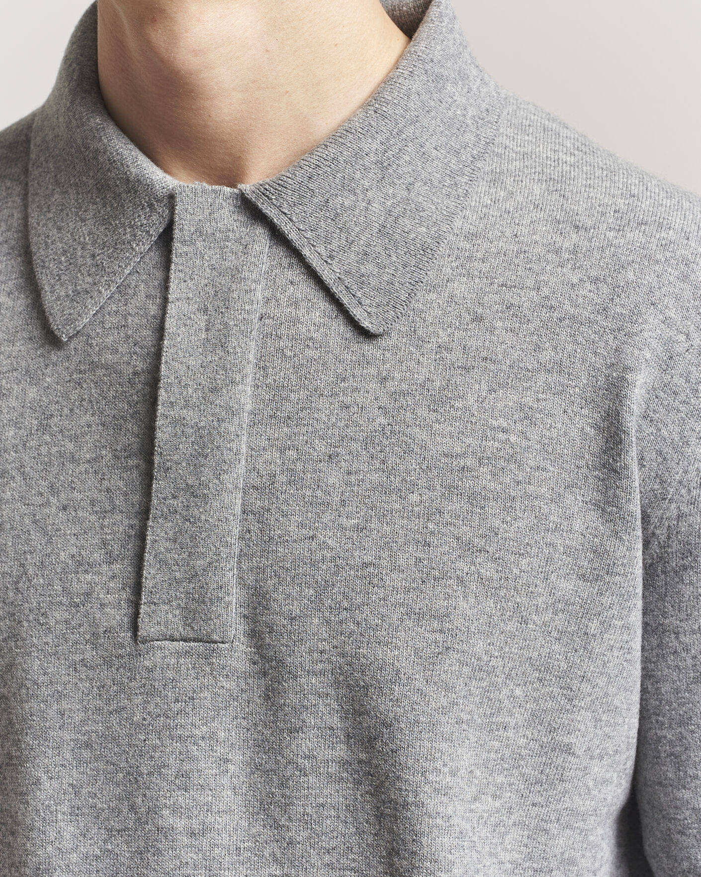 Herre | Trøjer | Jil Sander | Long Sleeve Knitted Wool Polo Grey Melange
