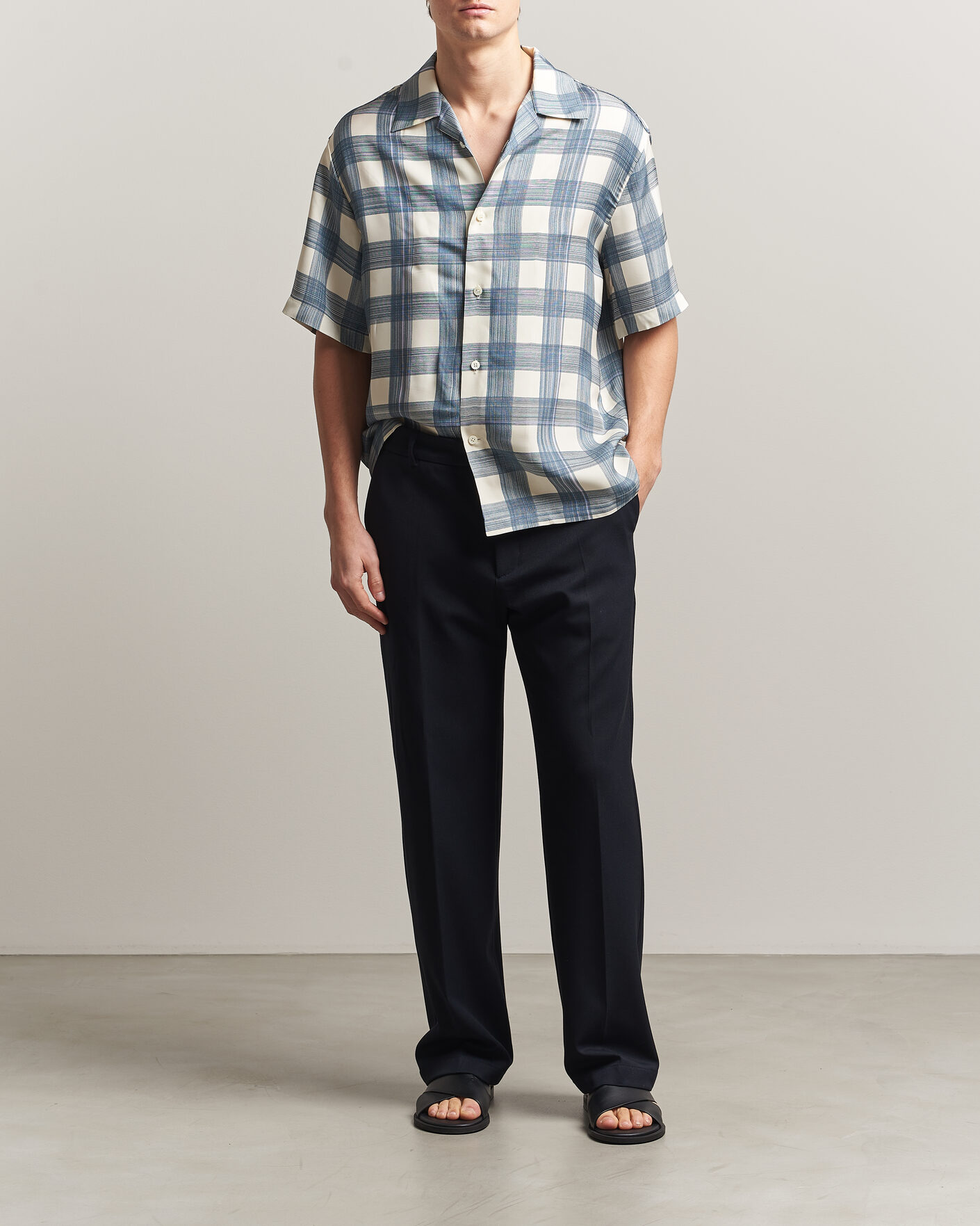 Herre | Skjorter | Jil Sander | Vichy Check Camp Shirt Blue/White