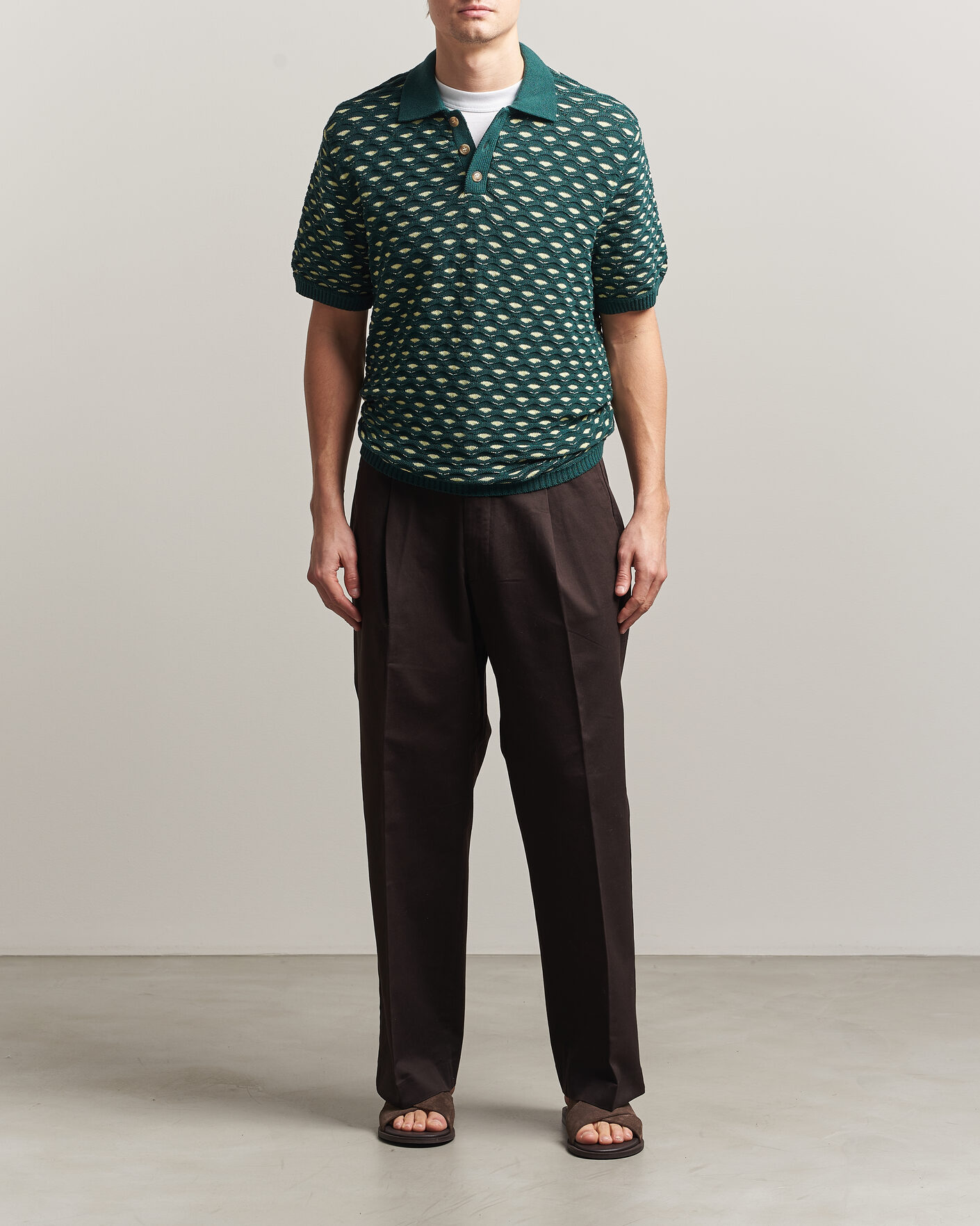 Herre | Polotrøjer | LES DEUX | Esmay Shell Knitted Polo Sea Moss Green