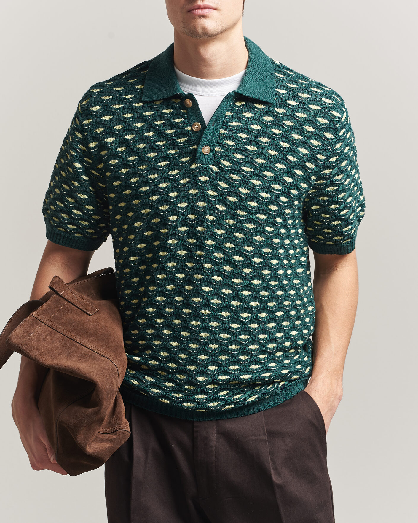 Herre | Polotrøjer | LES DEUX | Esmay Shell Knitted Polo Sea Moss Green