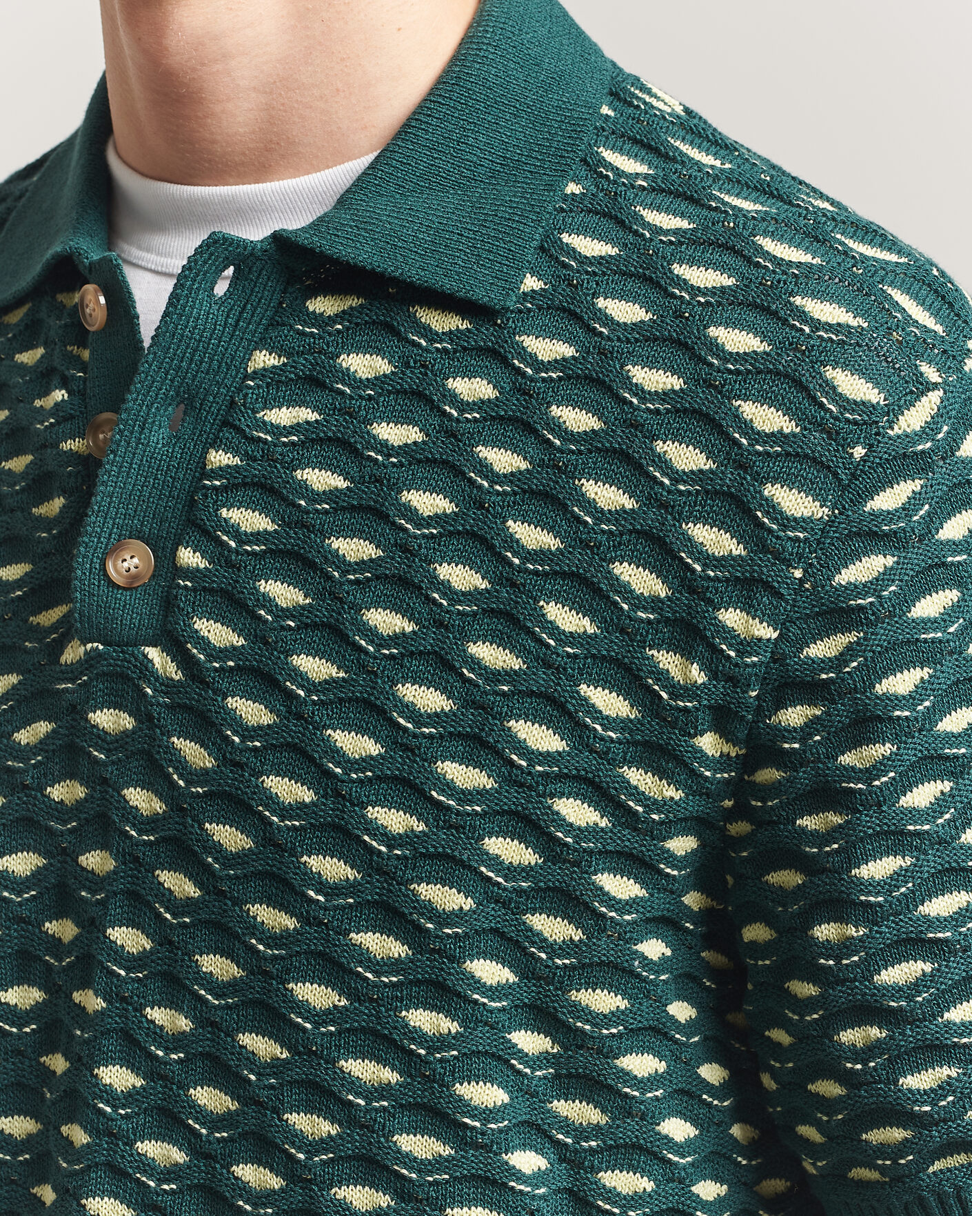 Herre | Polotrøjer | LES DEUX | Esmay Shell Knitted Polo Sea Moss Green